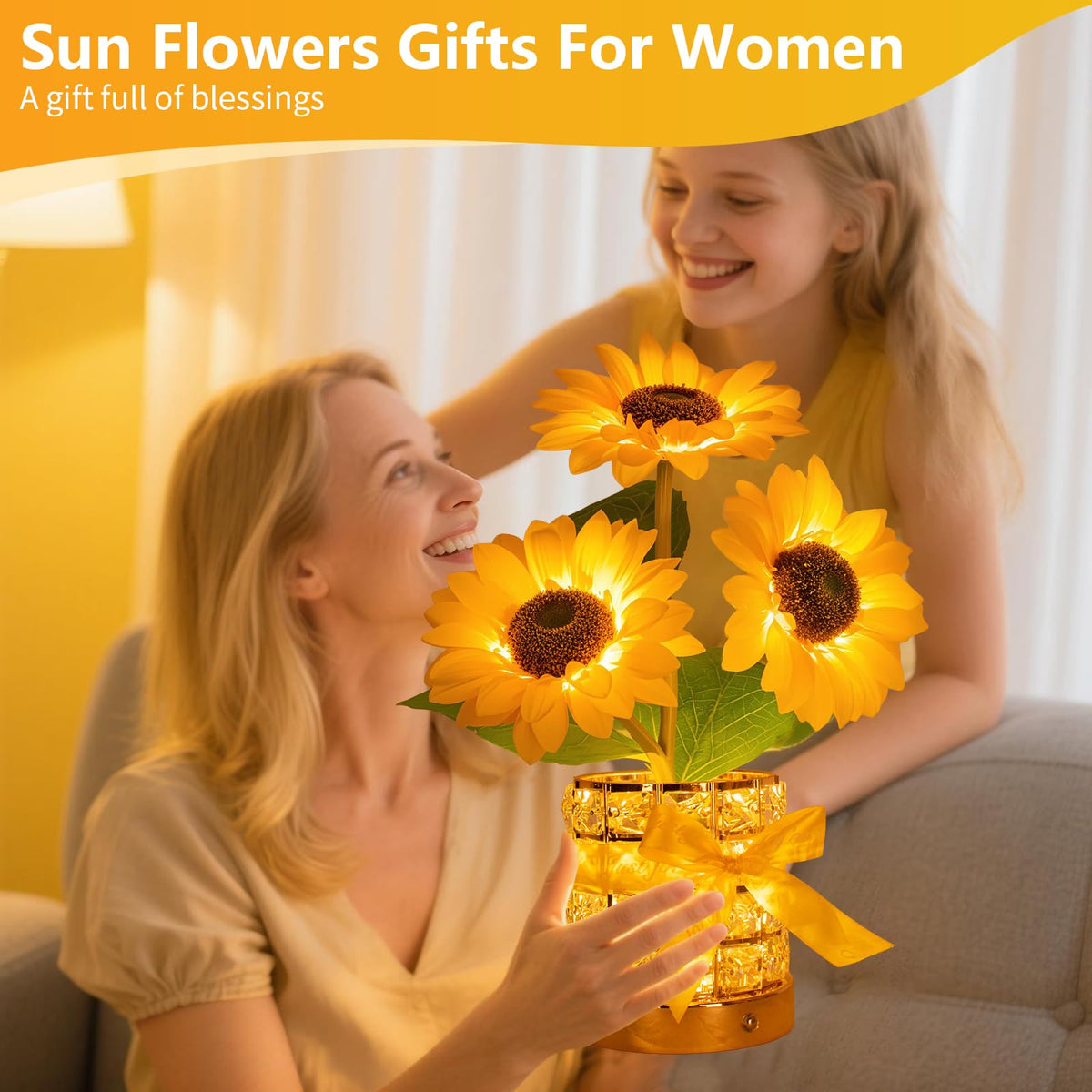 Sunflower LED Lamp USB Rechargeable Touch Night Light 3 - YWYWLED Official Imagery - 7