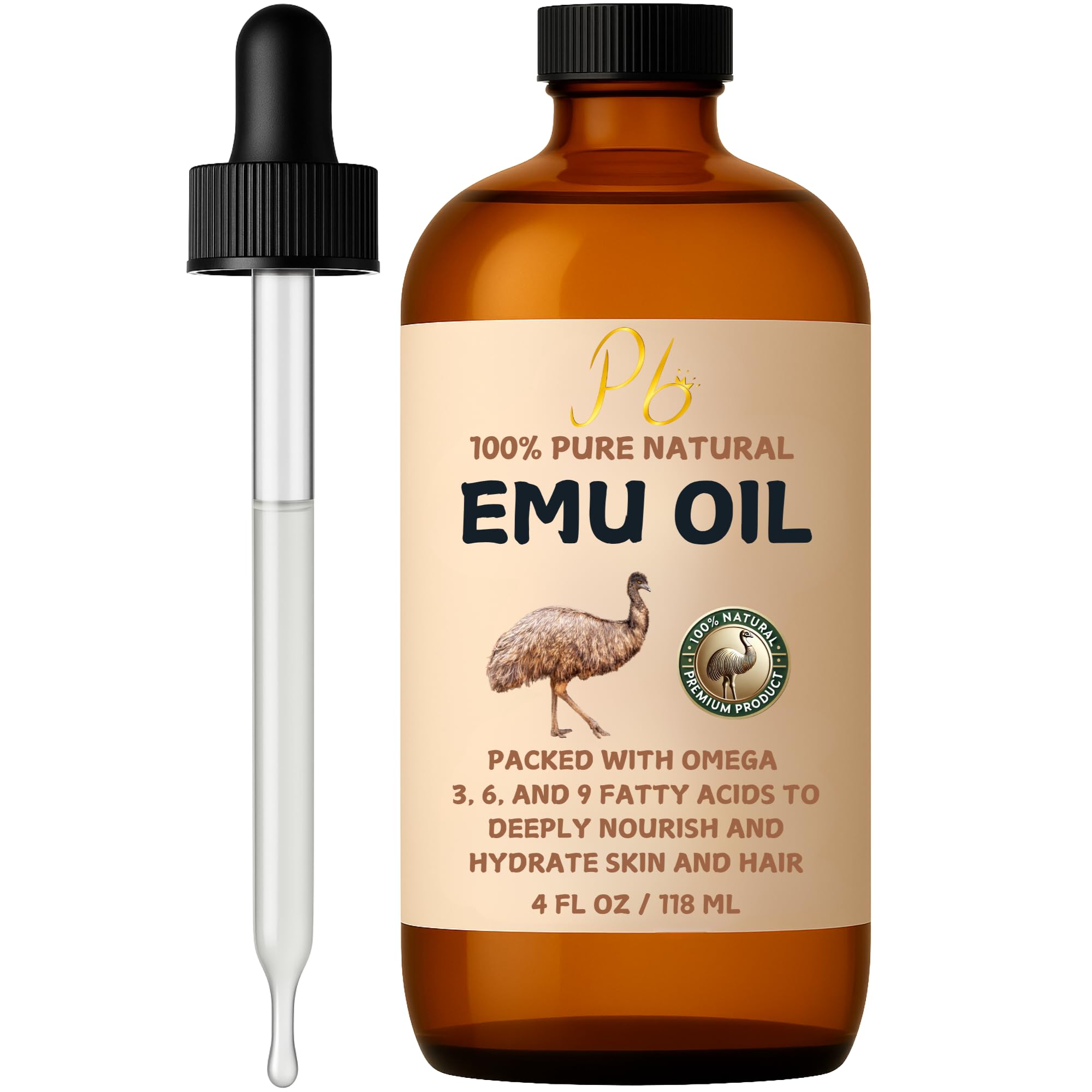 Pomberries Emu Oil, 100% Pure Australian Emu Oil for Skin, 4 fl oz