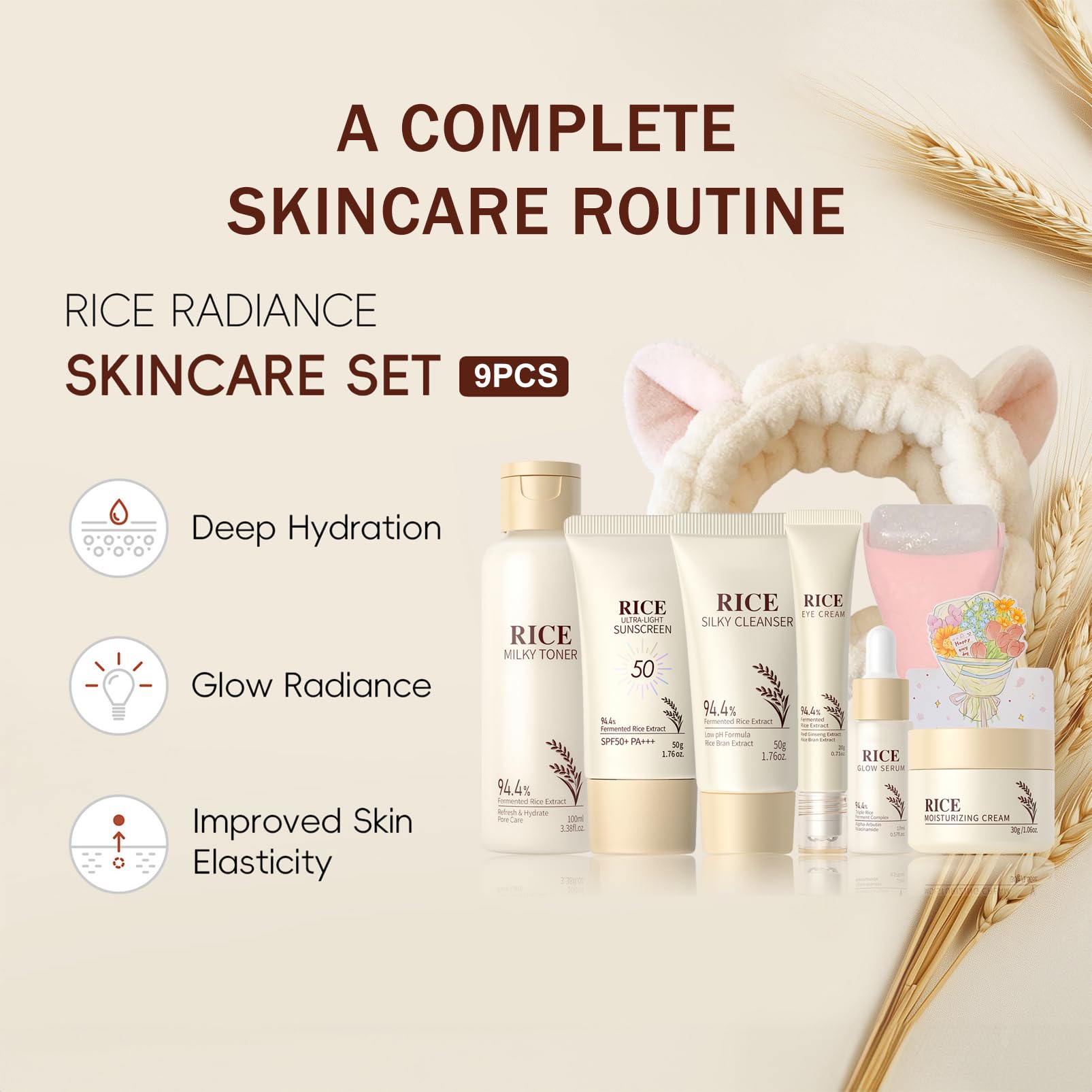 9PCS Rice Skincare Set for Women &amp; Girls – Korean Skin Care - WOUGLAY