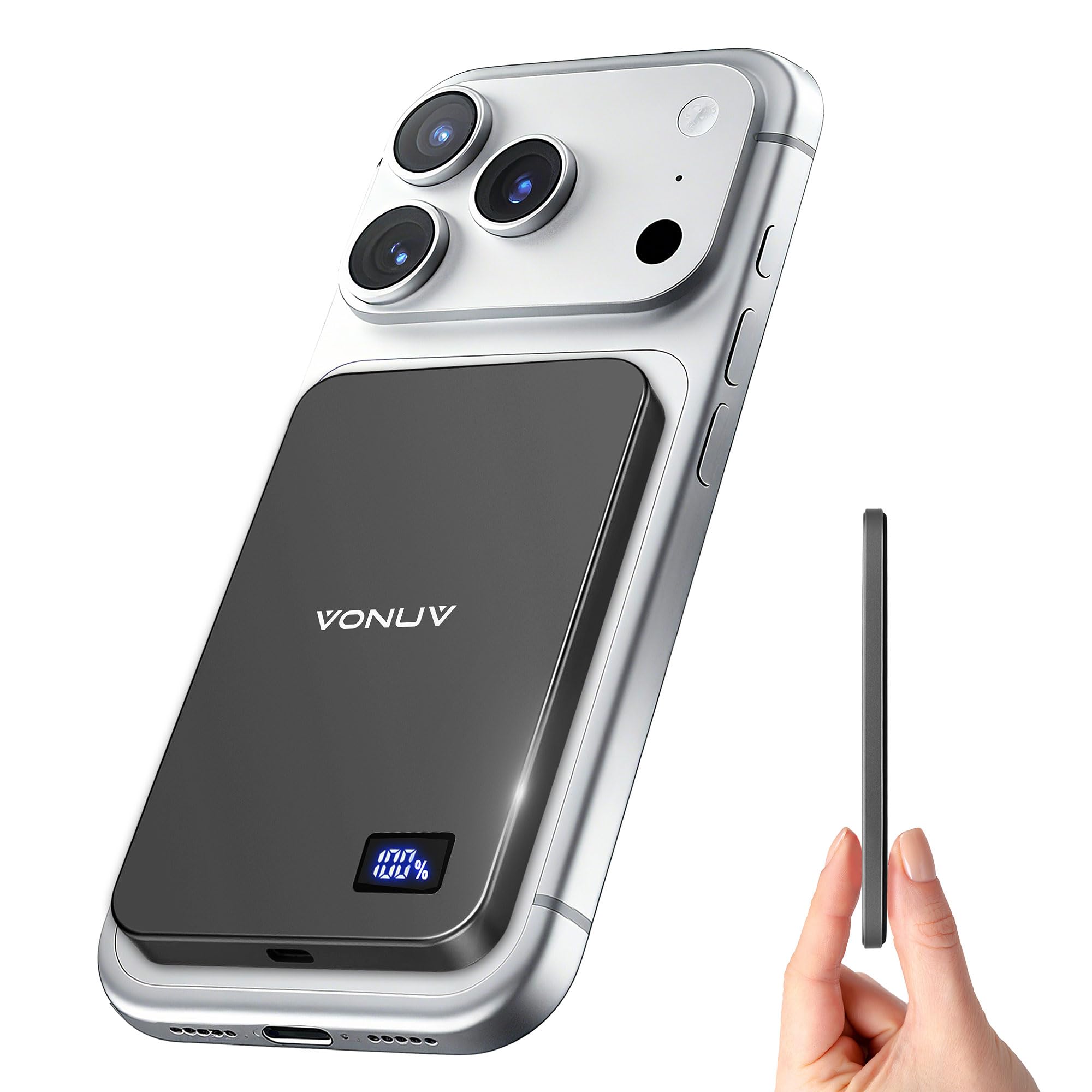VONUV Magnetic Portable Charger 5000mAh, 15W Ultra Slim Wireless by VONUV - Angle View 1