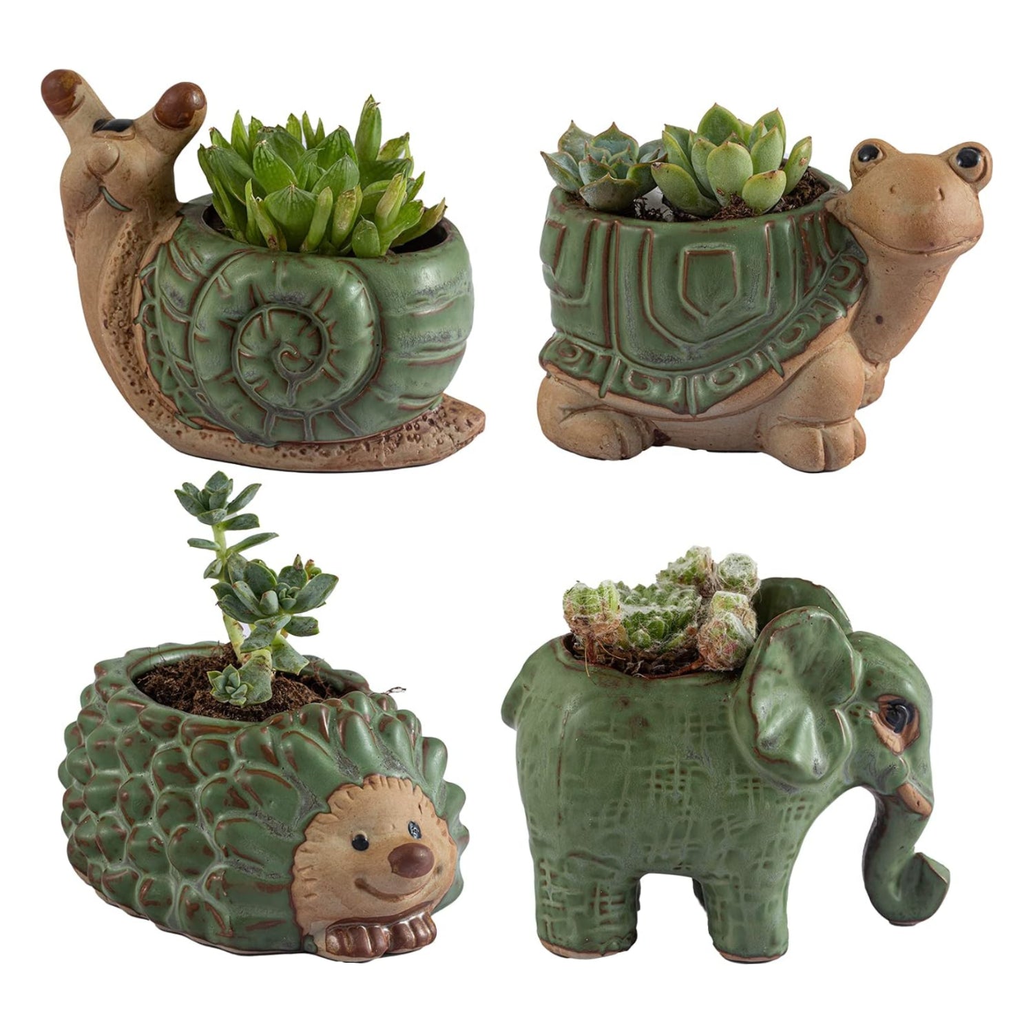 Cute ceramic animal planter with drainage holes, perfect for small succulents or cacti, ideal for indoor and outdoor use.