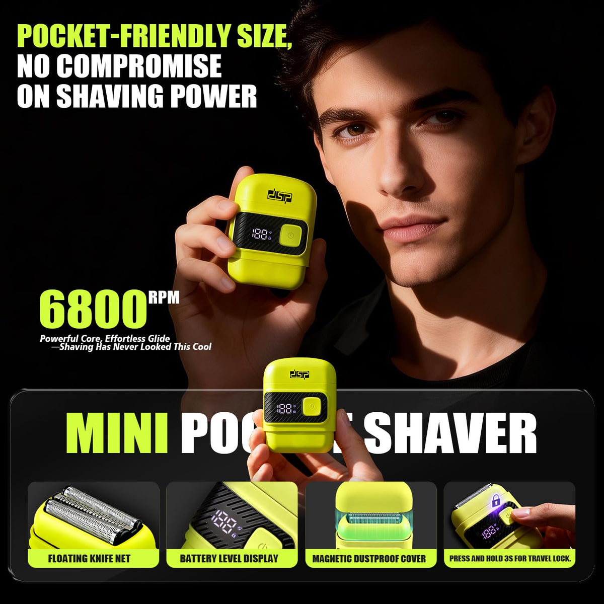 DSP Mini Electric Foil Shaver for Men Cordless Rechargeable - DSP Official Imagery - 4