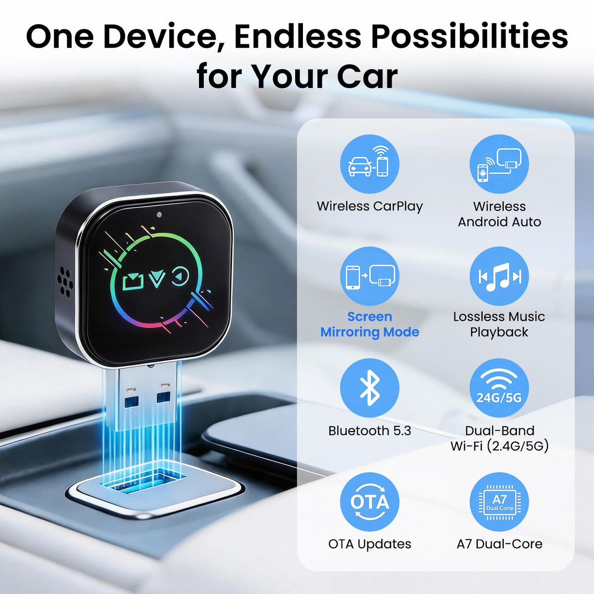 ELECROW 4 in 1 Wireless CarPlay Adapter for iPhone Android - ELECROW Official Imagery - 3