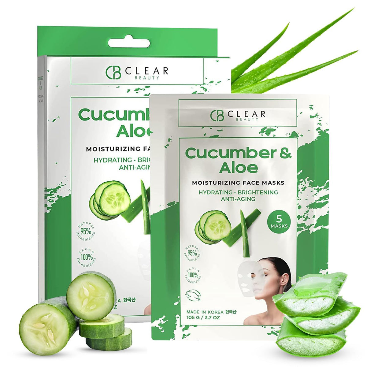 Cucumber Aloe Vera Hydrating Face Mask Dermatologist Tested - Clear Beauty Official Product Imagery - 1