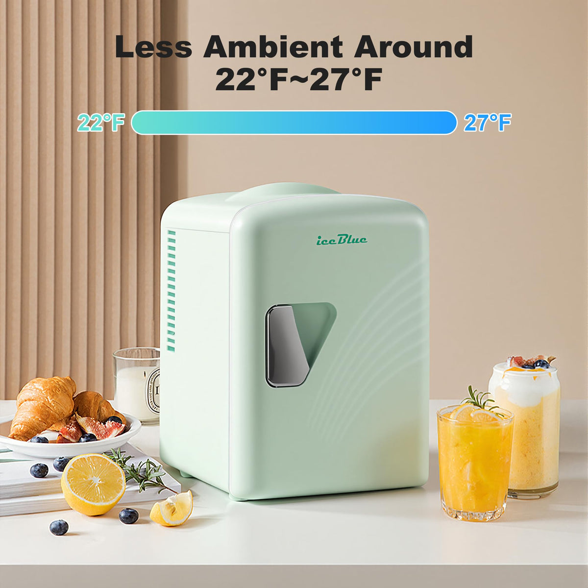 Mini Fridge 4 Liter 6 Cans Makeup Fridge with Retro Wavy - Iceblue Official Imagery - 4