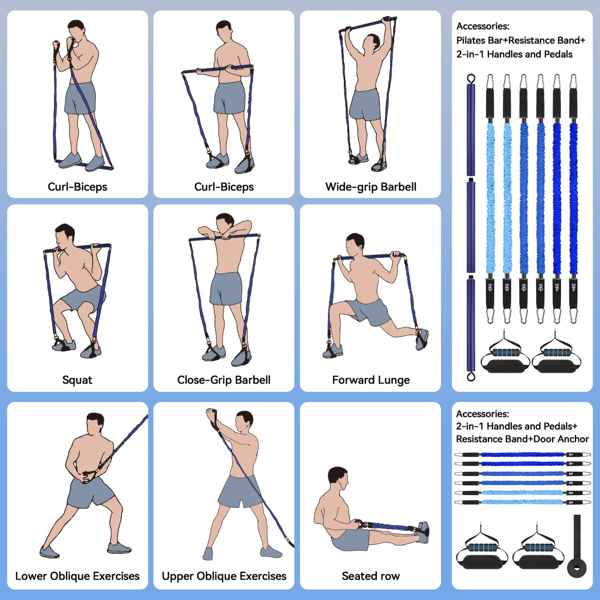 Hommie Portable Pilates Bar Kit with Resistance Bands for - Hommie Official Imagery - 7