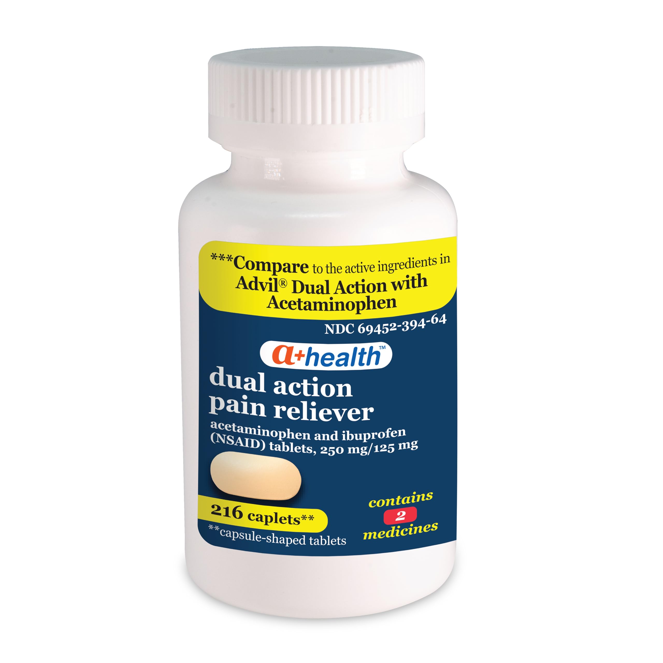 A+Health Dual Action Pain Relief Ibuprofen Acetaminophen Caplets 216 Count