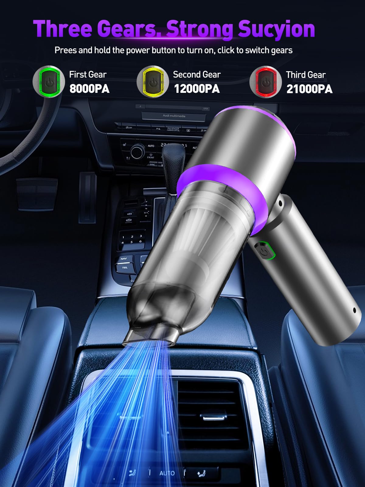 IYOFINE Car Vacuum Cleaner, Cordless Handheld Mini Strong Air Dus by IYOFINE - Angle View 3