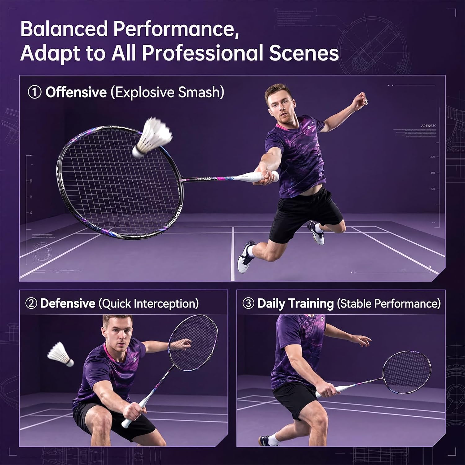 Set of two AboveGenius carbon fiber badminton rackets with sleek black frames and ergonomic grips for professional play.