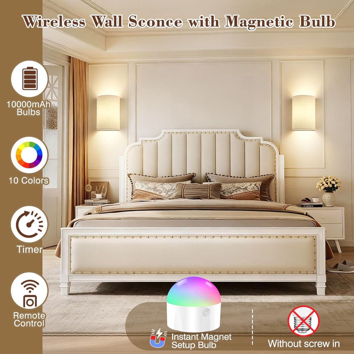 Battery Operated Rechargeable Wall Sconce Set of Two with - Yunaking Official Imagery - 3