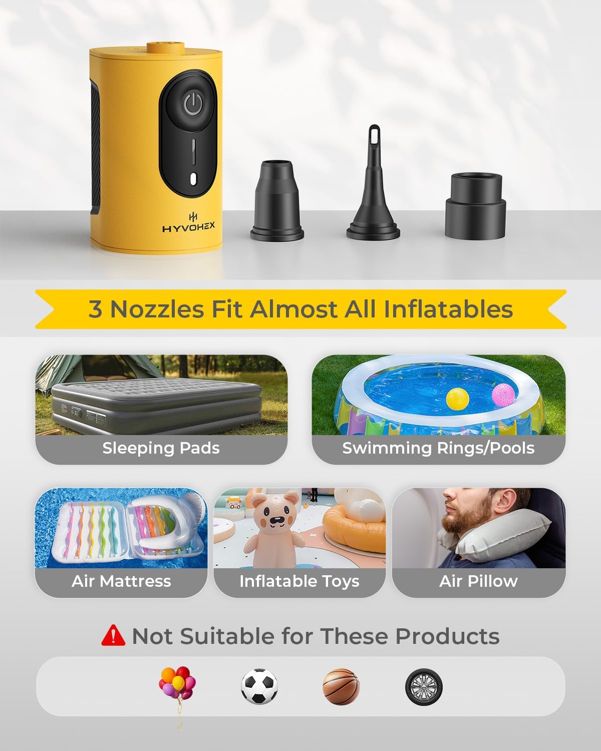 HYVOHEX Portable Air Pump for Inflatables,8000mAh Ultra Fast Air Mattr - View 5