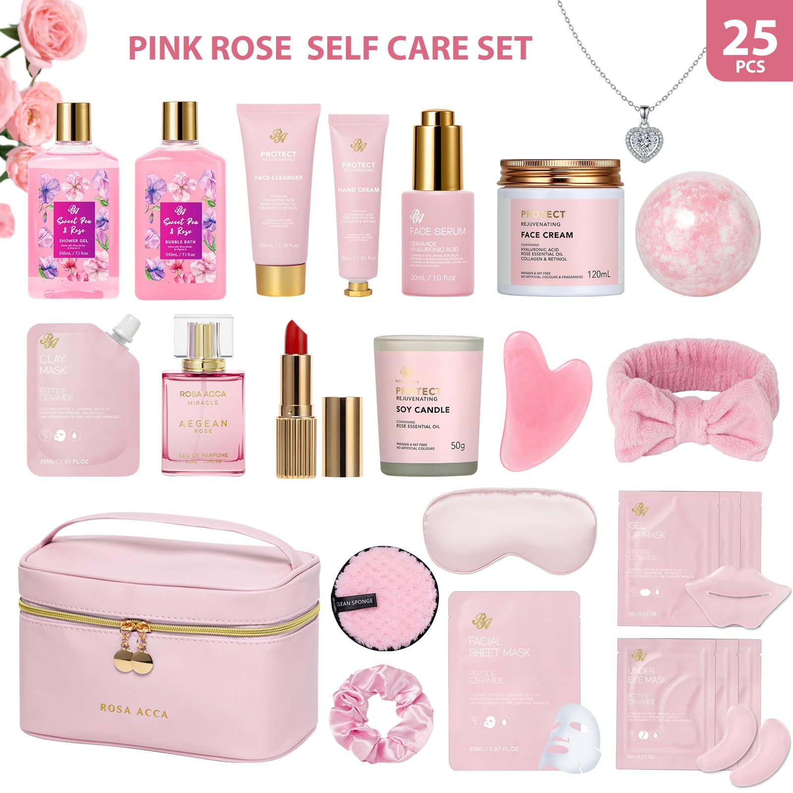 Gifts for Women, Gifts Basket for Women, 25 Pcs Rose Bath &amp; - RA ROSA ACCA