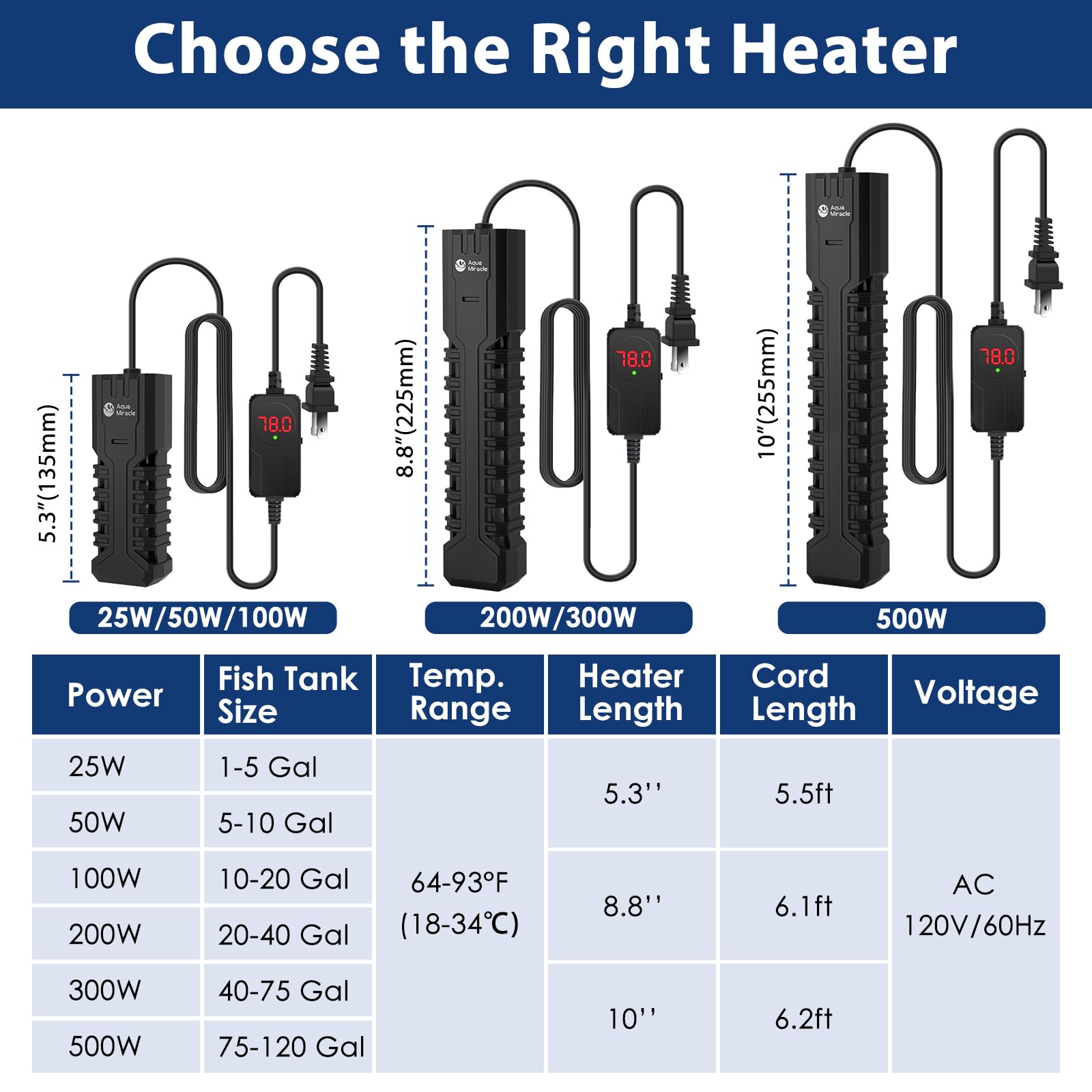 AquaMiracle Submersible Aquarium Heater with LED Digital Temp Dis - AquaMiracle Official Product View 8