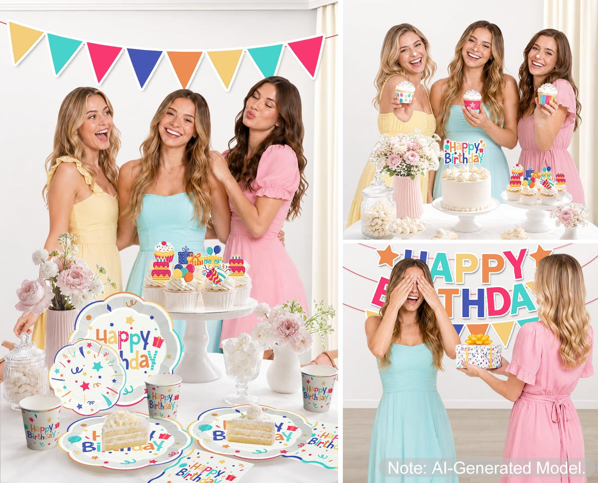 Xynic 197pcs Colorful Birthday Decorations Serves 25 - Xynic Official Imagery - 8