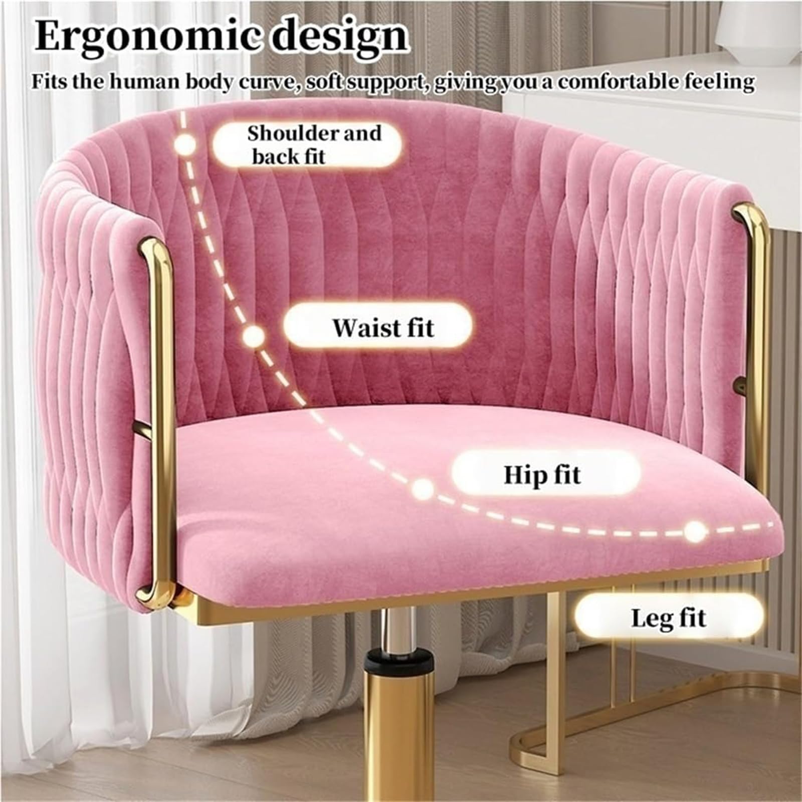 HJYXXSR Adjustable Swivel Velvet Vanity Chair with Metal Base