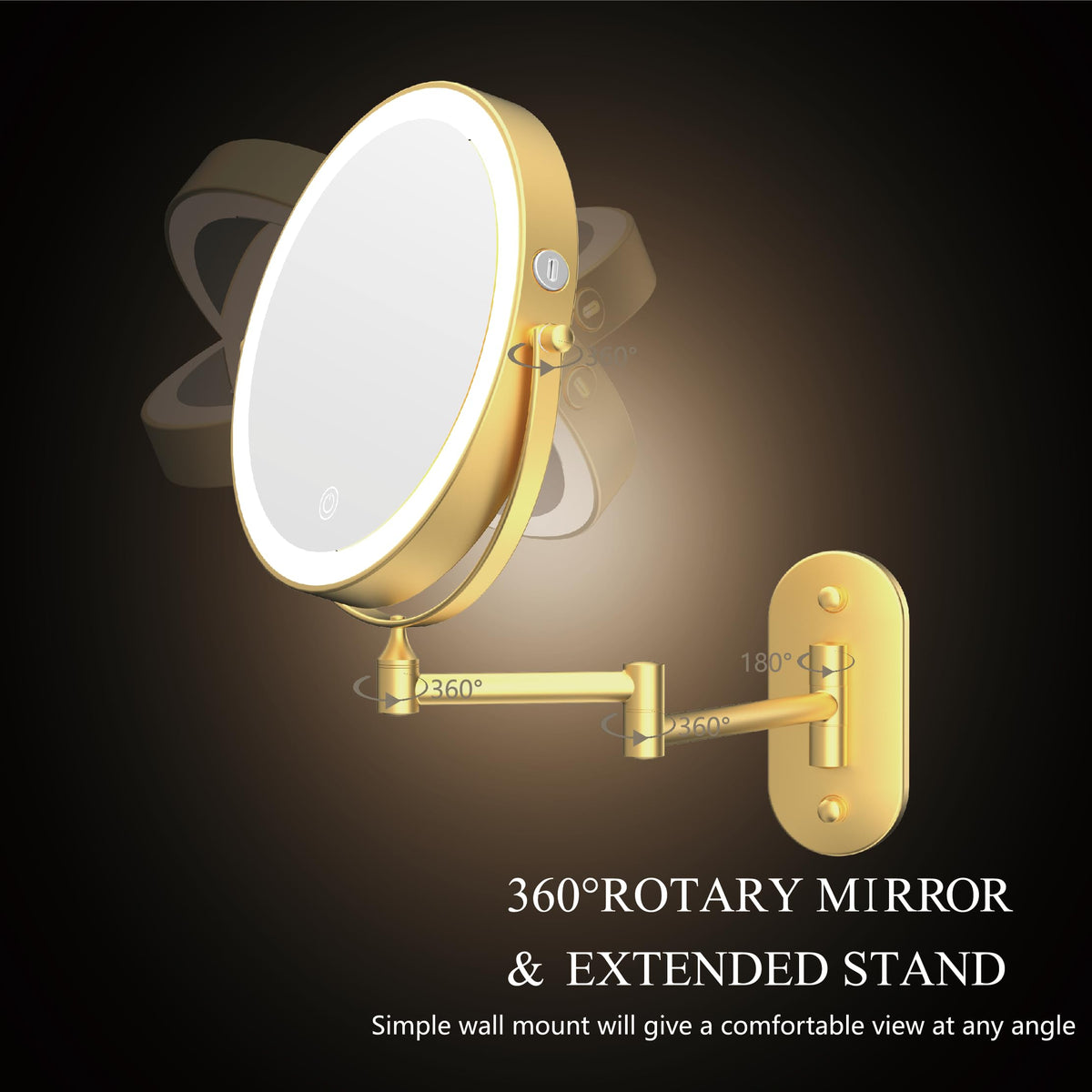 9 Wall Mounted Lighted Makeup Mirror Oval Base 10X Gold - MIROAMZ Official Imagery - 6