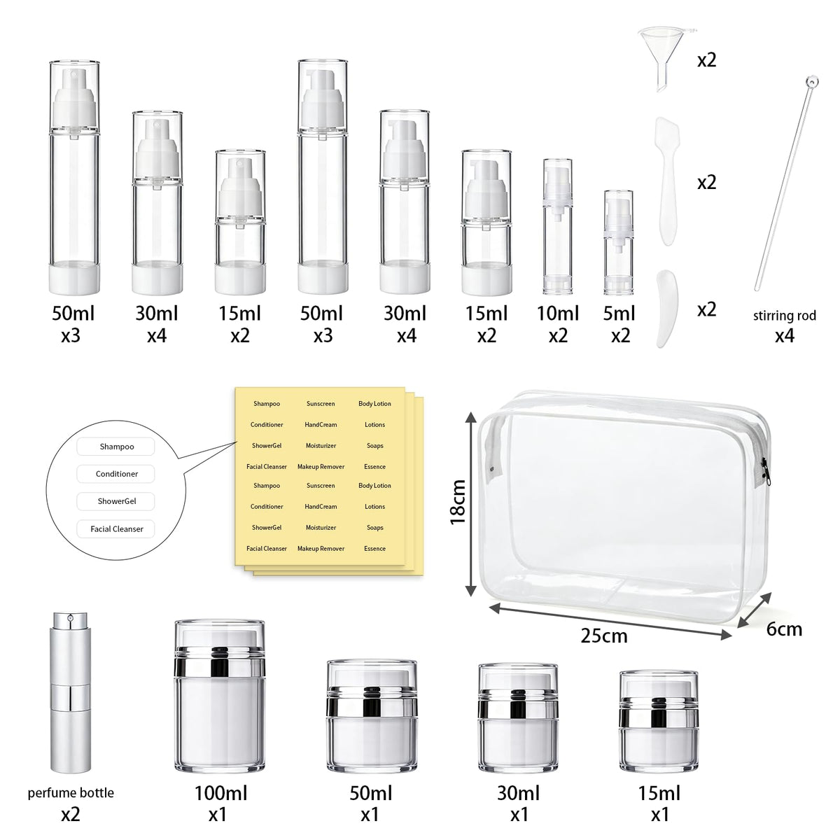 43 Pcs Refillable Makeup Skincare Containers Set for Travel - Psukhai Official Imagery - 3