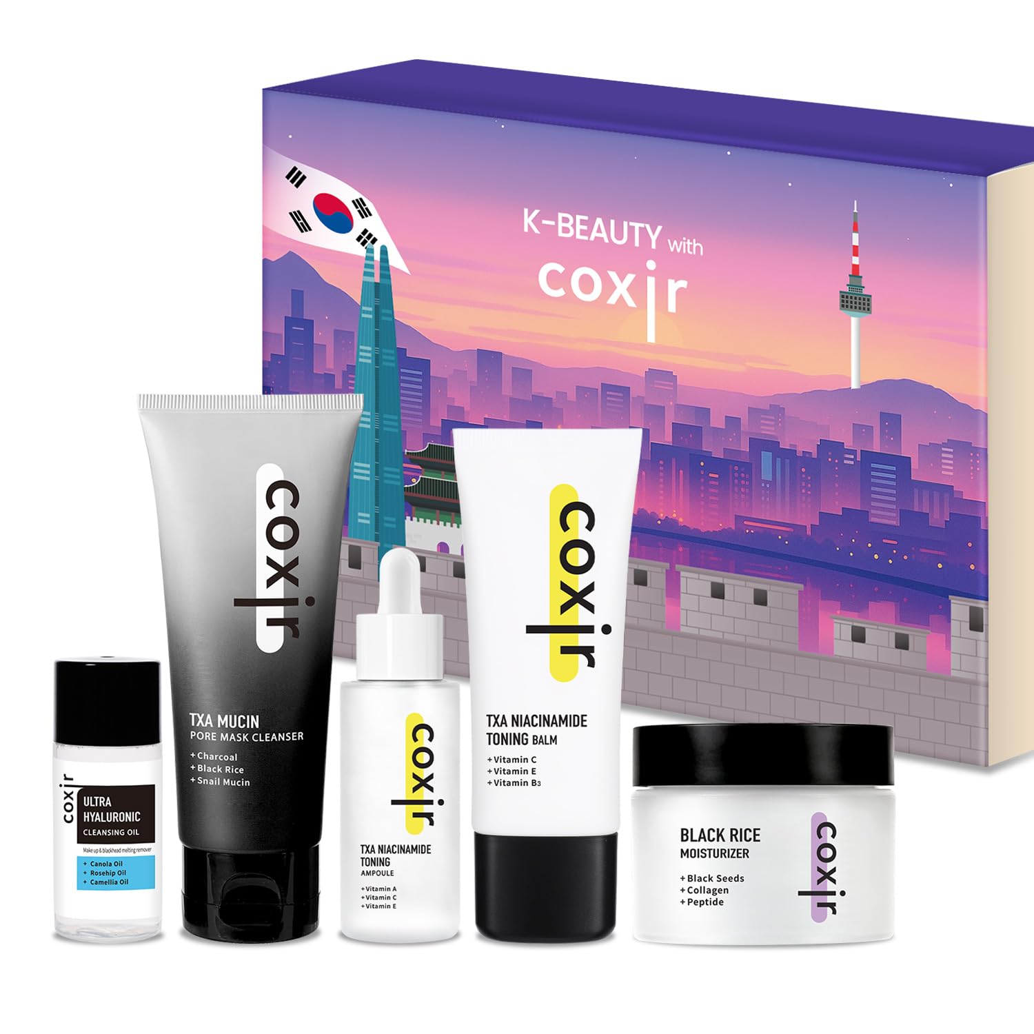 coxir Seoul Glow Korean Skincare Gift Set, 5-Step Routine - coxir