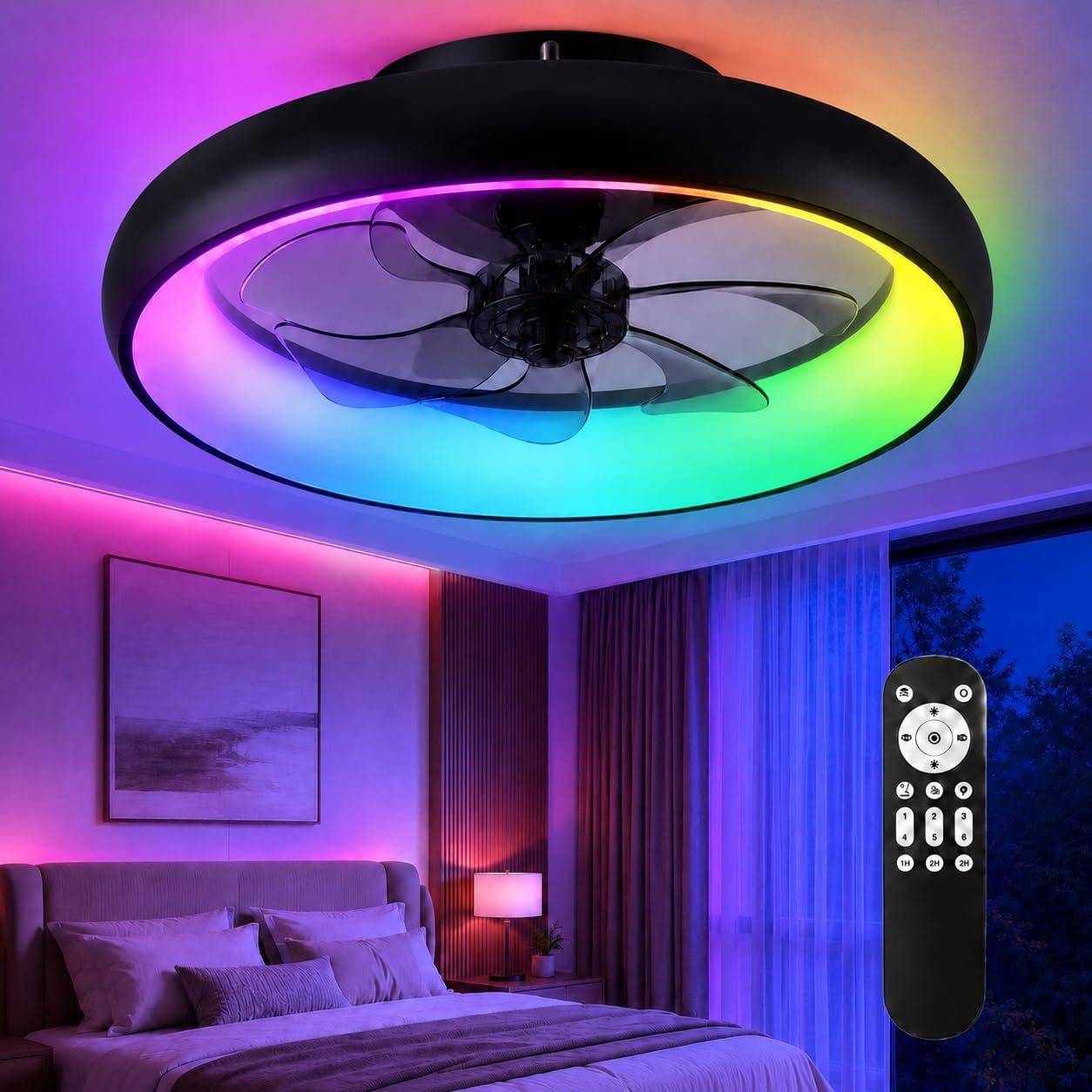 Garvee 20" Modern Round Ring RGB Ceiling Fan with Lights and Remo - Garvee Official Product View 1