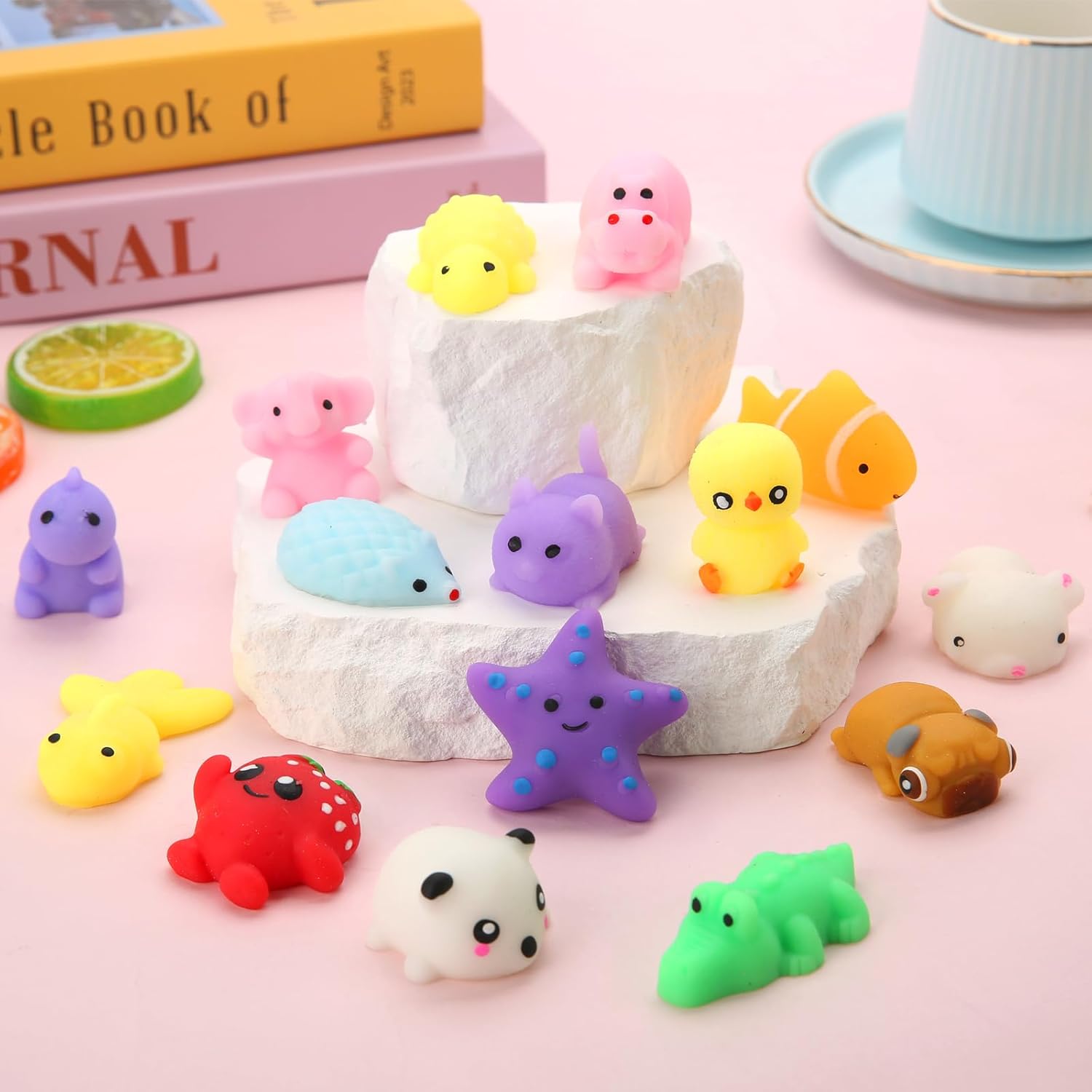 Set of 30 colorful Kawaii squishy toys by Mantyplay, soft stress-relief squishies perfect for kids' party favors and sensory play.