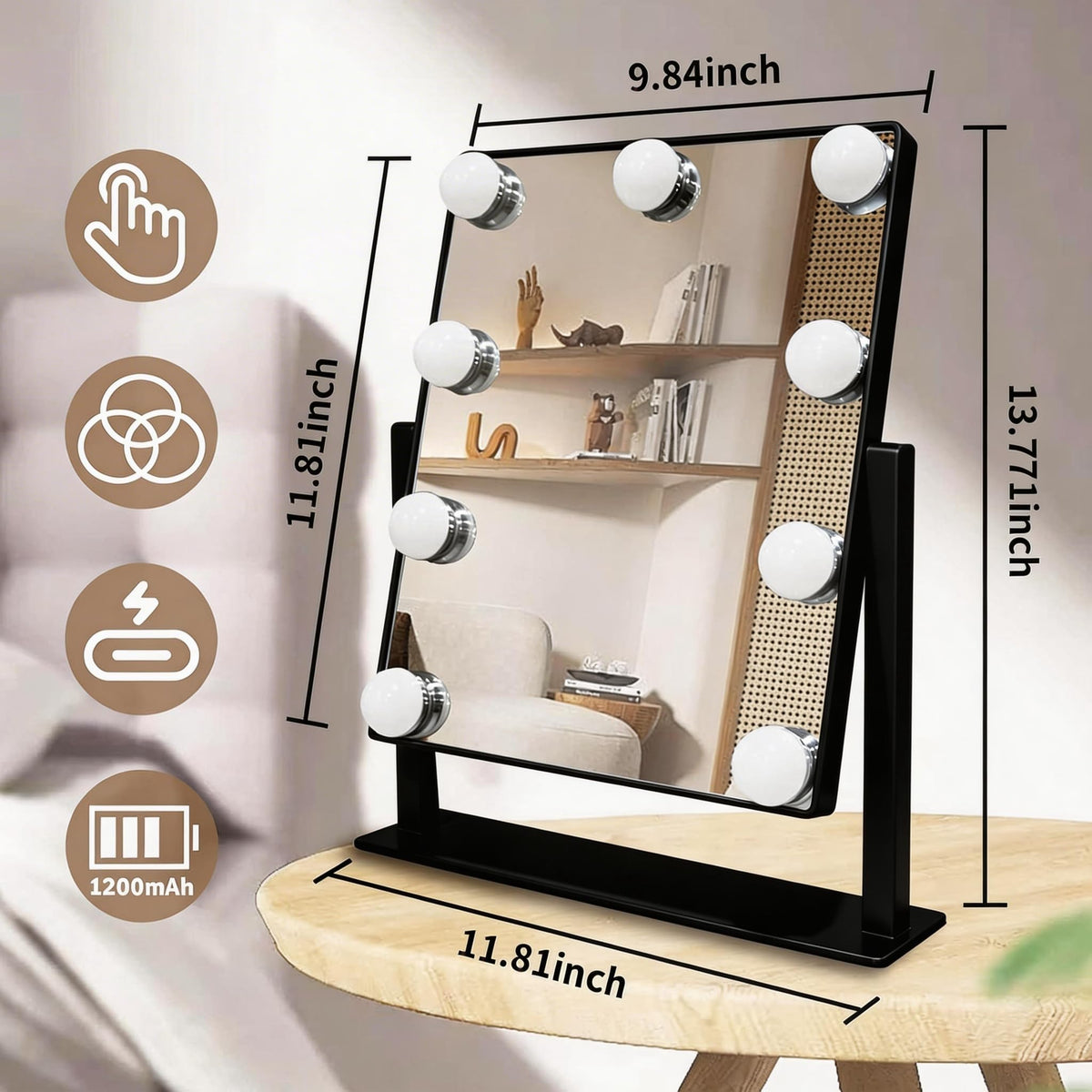 Makeup Vanity Mirror with Lights 10X Black 13 77 x 11 81 - SLIMOON Official Imagery - 3