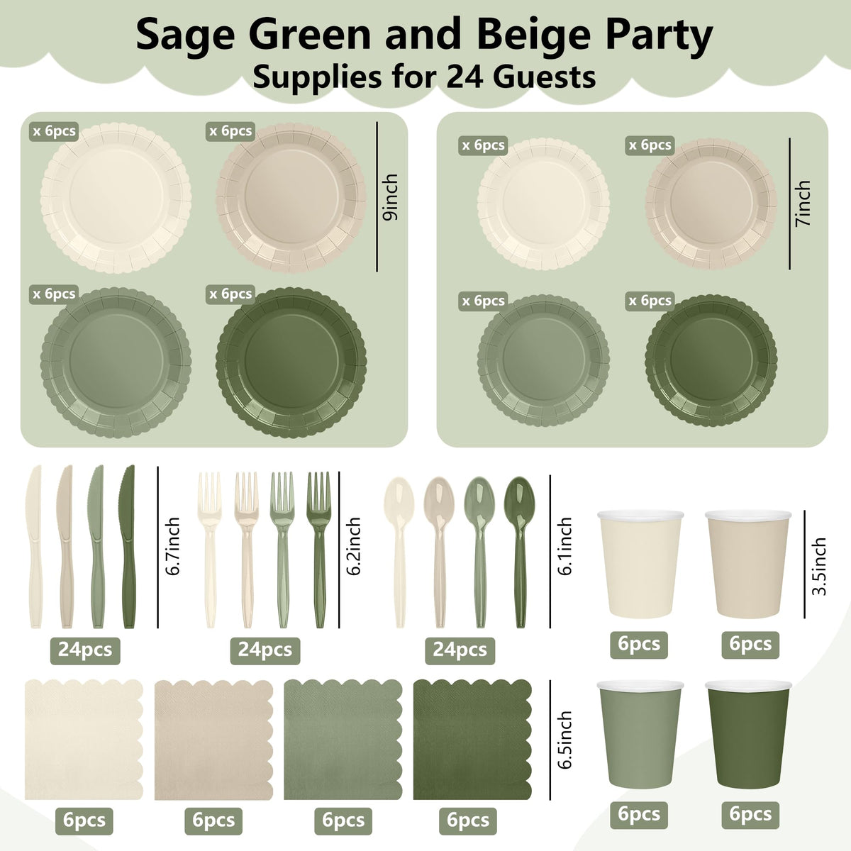 168 Pcs Nude Sage Green Tableware Set Sage and Beige Plates - ZUQMZUQ Official Imagery - 4