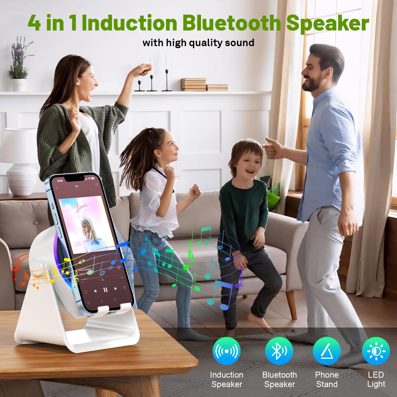 Dohelly Wireless Induction Bluetooth Speaker 4 in1 Phone Holder Speaker - Dohelly Official Product View 2