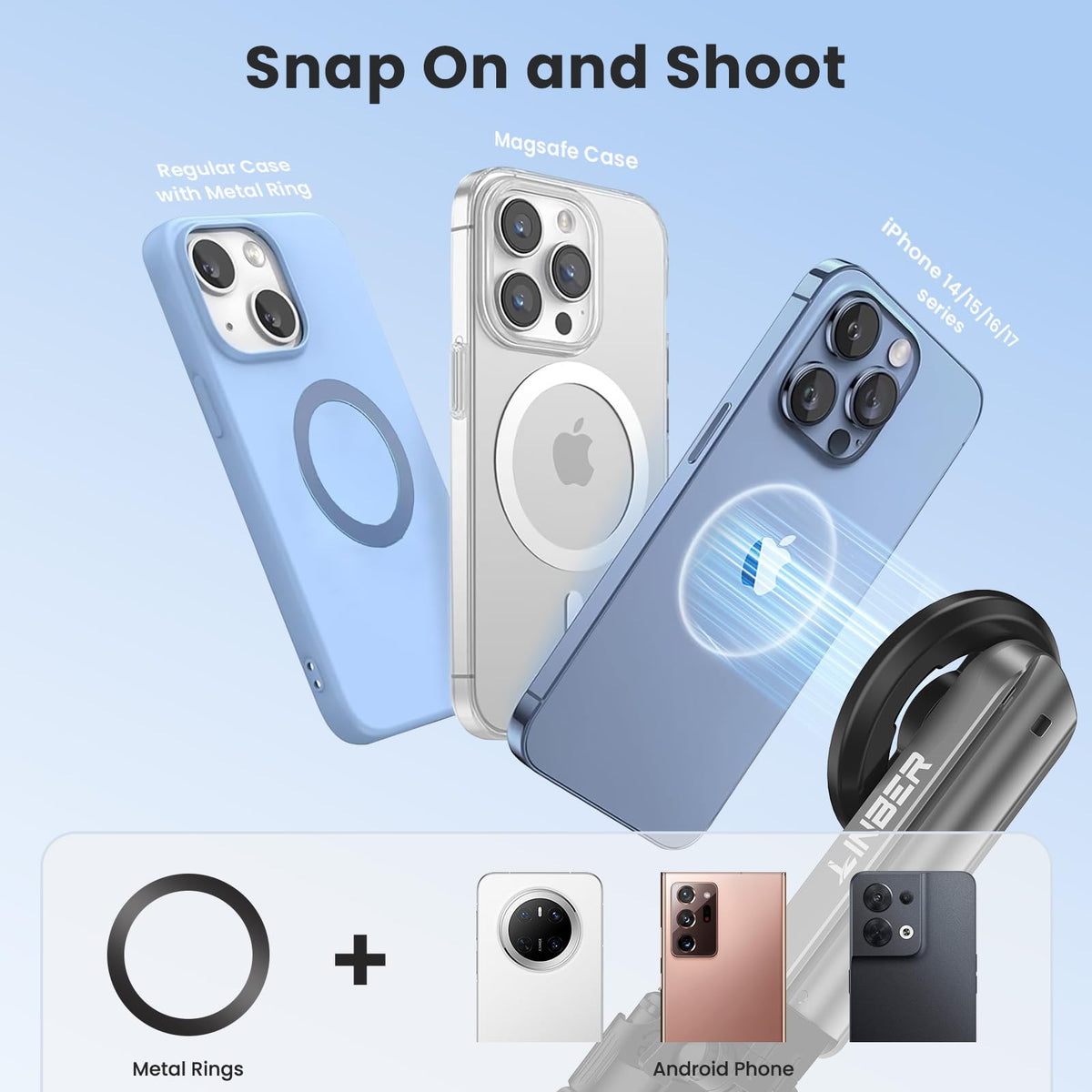 Magnetic Selfie Stick Tripod for iPhone Android MagSafe - Linber Official Imagery - 4