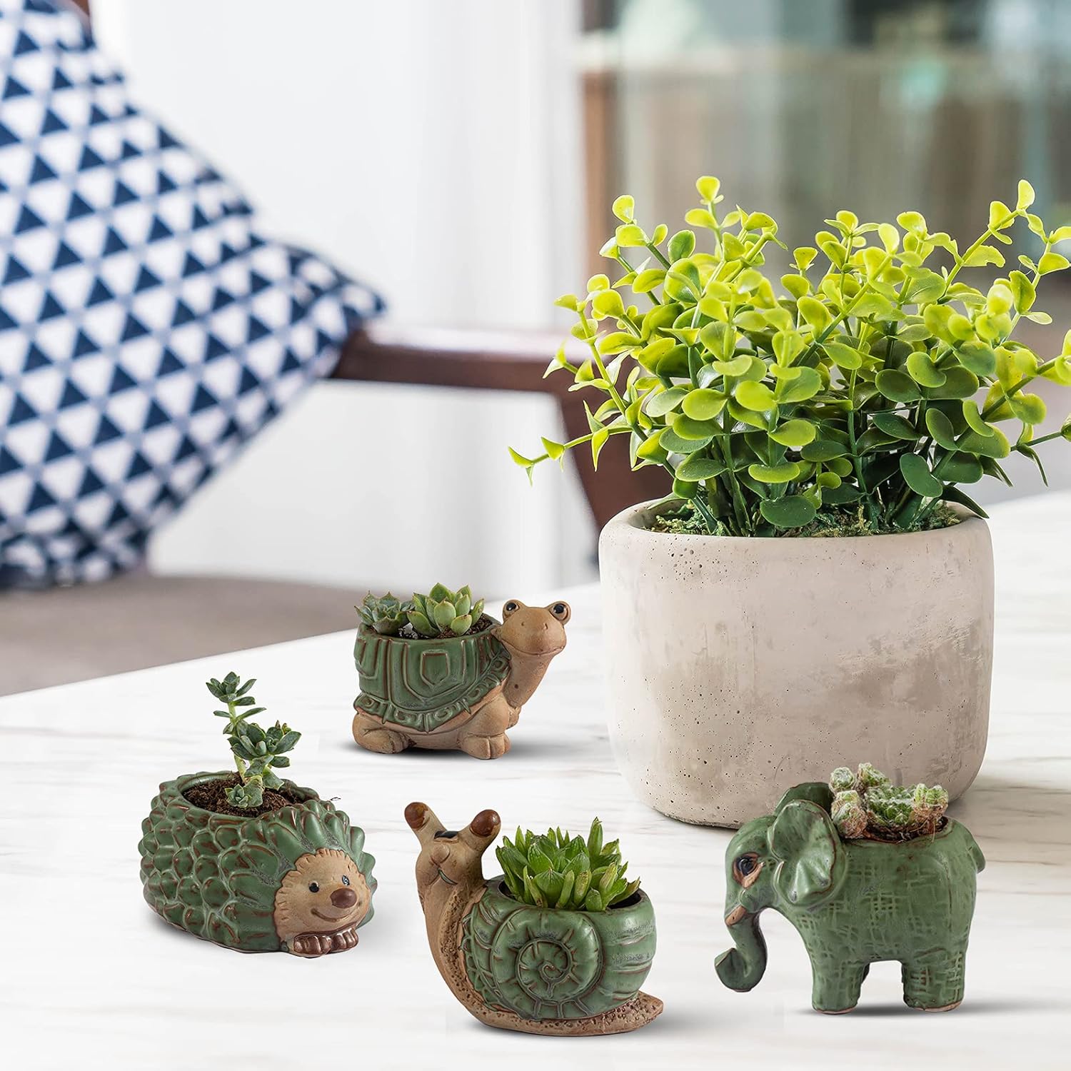 Small ceramic animal planter with drainage, perfect for succulents or cacti, ideal for indoor or outdoor use by Godealio