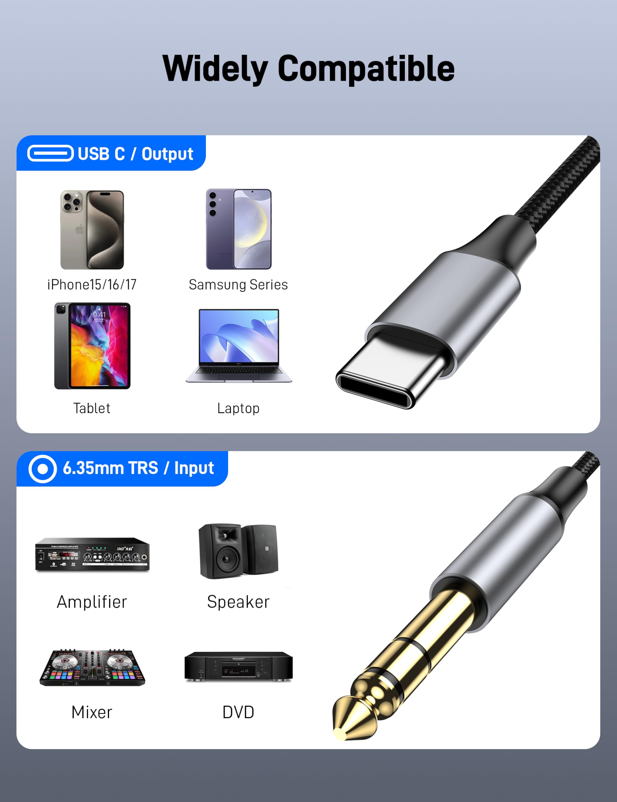 KAYQINHO USB C to 1/4" TRS Audio Stereo Cable 9.9FT, Type C to 1/ by KAYQINHO - Angle View 4