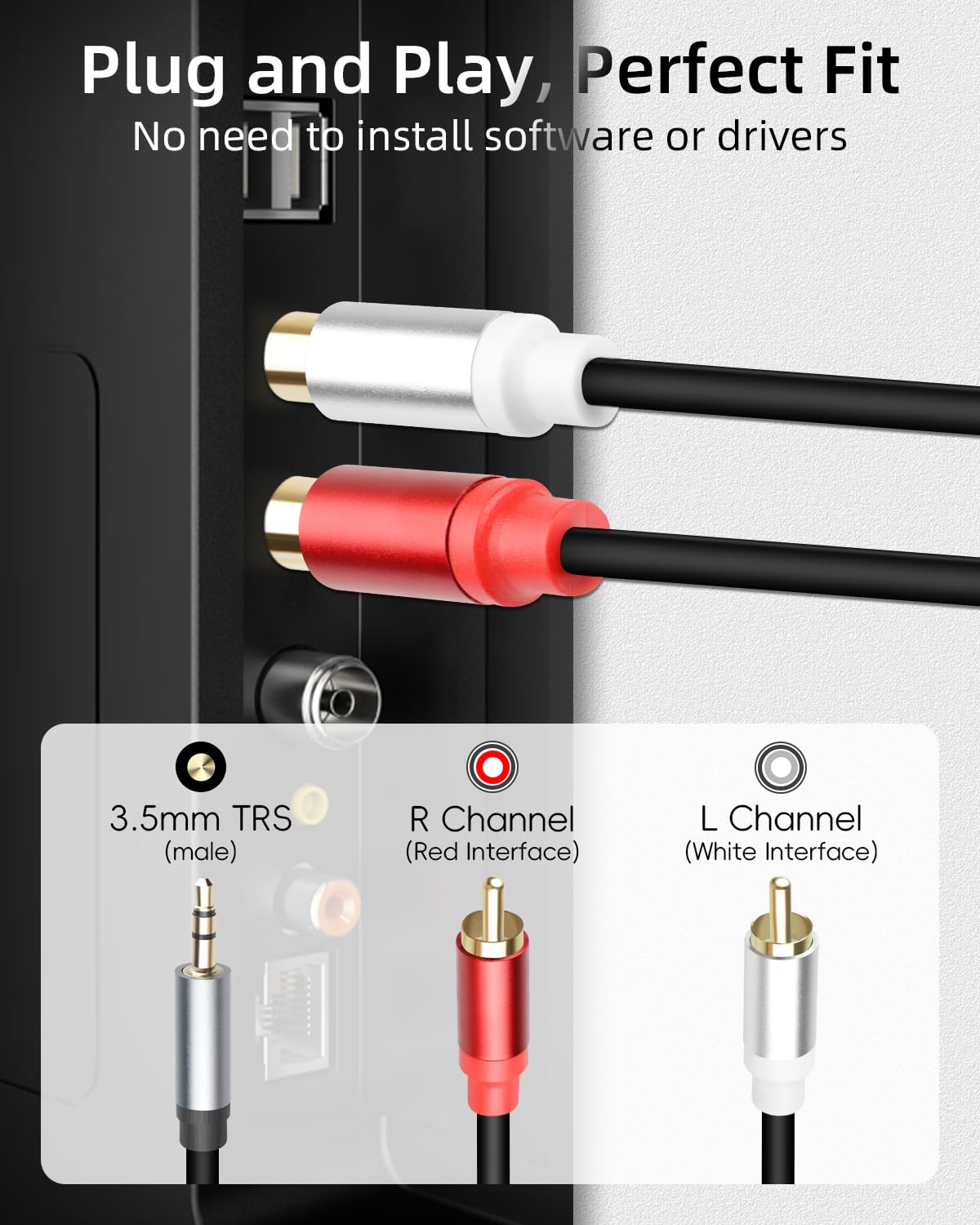 GELRHONR 3.5mm to 2 RCA Audio Cable 1FT, Short 1/8 Aux Male to 2R by GELRHONR - Angle View 5