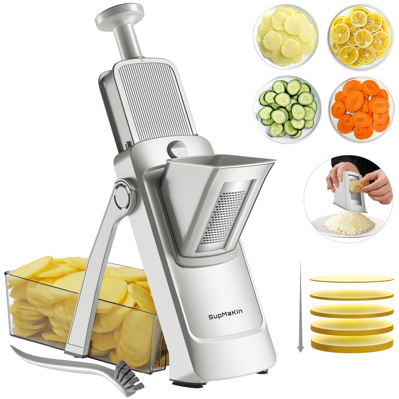 SupMaKin Safe Mandoline Slicer for Kitchen,Adjustable Potato Slic by SupMaKin - Angle View 10