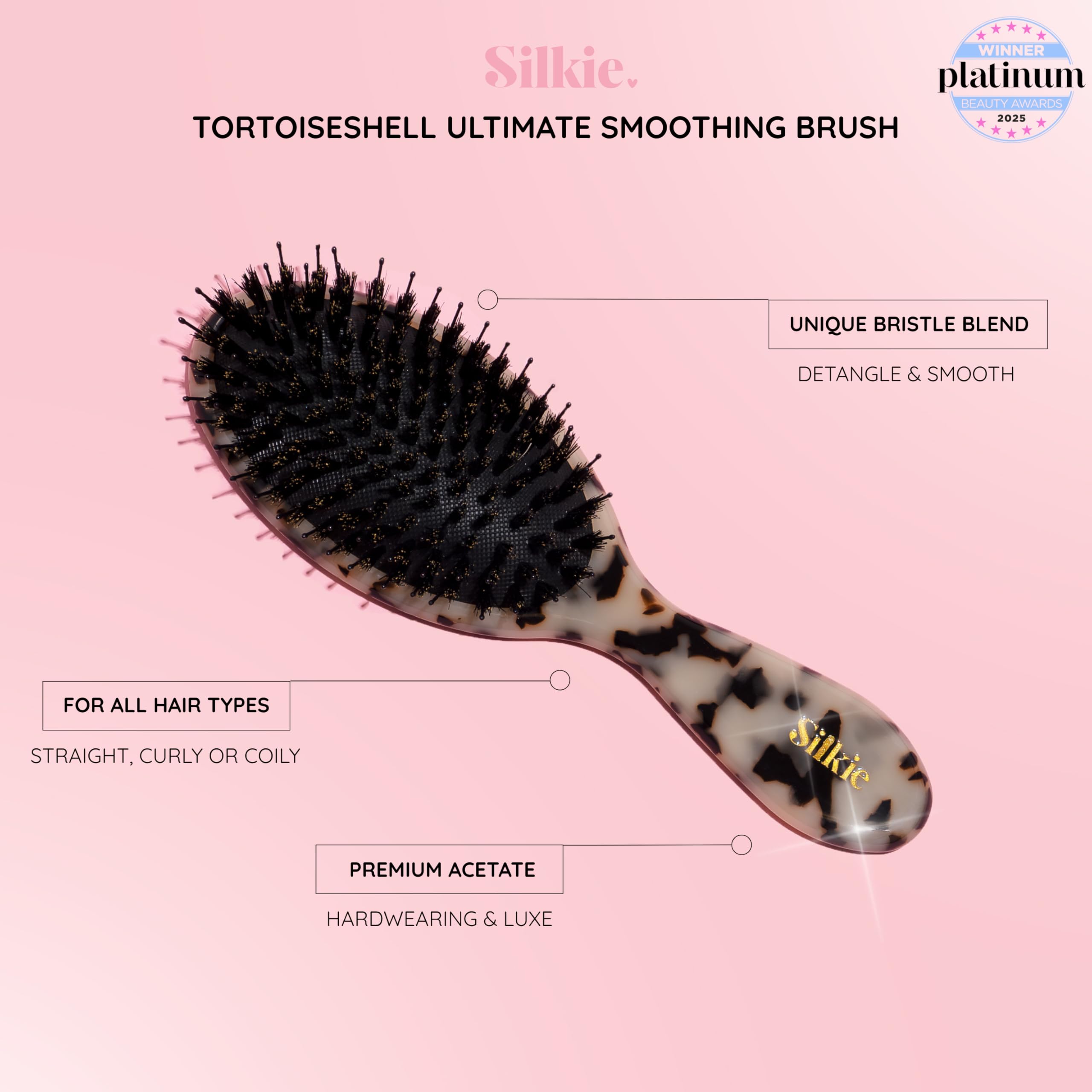 Silkie Acetate Resin Ultimate Smoothing Boar Bristle Brush Shine Detan - View 3