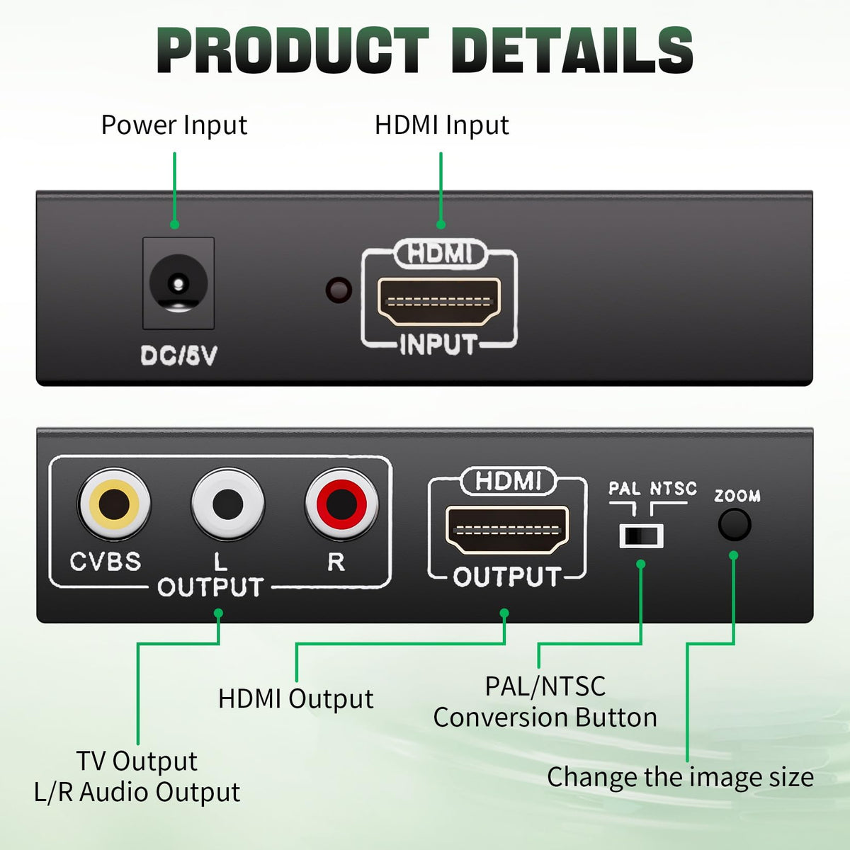 HDMI to RCA and HDMI Converter 3RCA CVBS AV Composite Video - LUKFOCAB Official Imagery - 3
