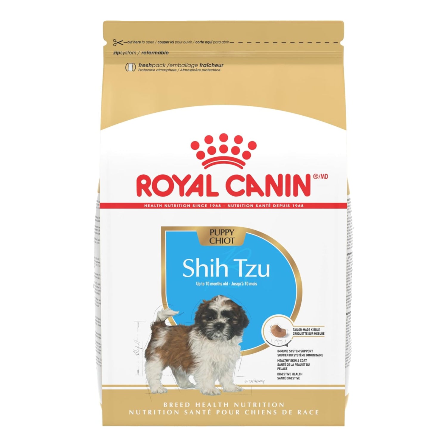 Elefair Royal Canin Shih Tzu Puppy Dry Dog Food bag with 2.5 lb size, featuring breed-specific nutrition for young Shih Tzus.