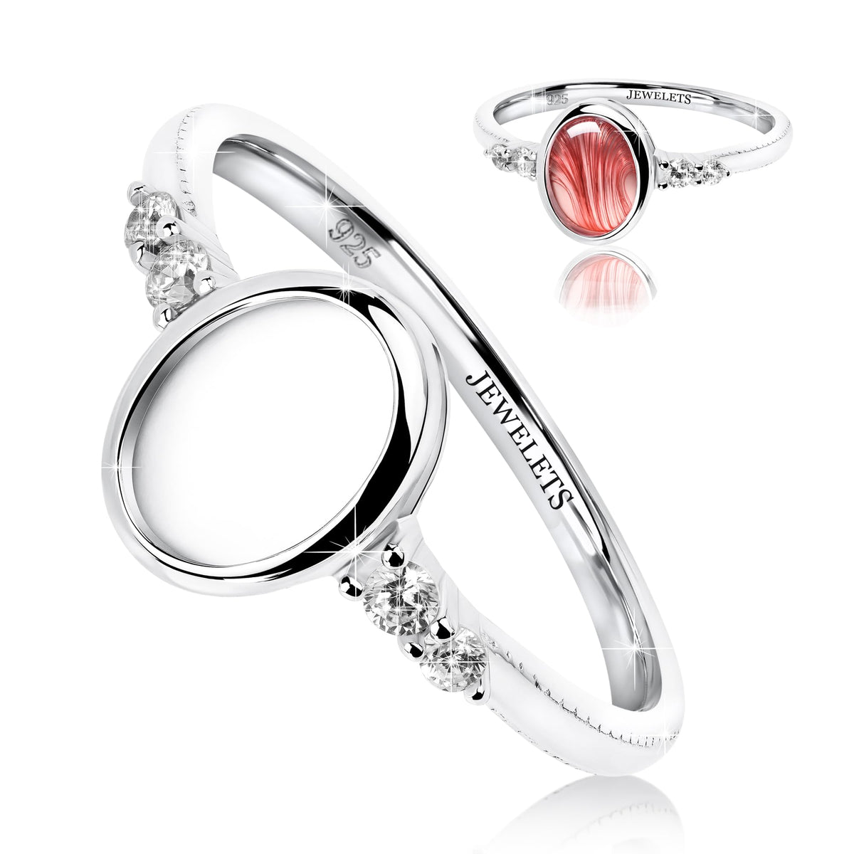 925 Sterling Silver 6 8 mm Oval Bezel Cup Ring Blank Rhodium - Jewelets Official Imagery - 1