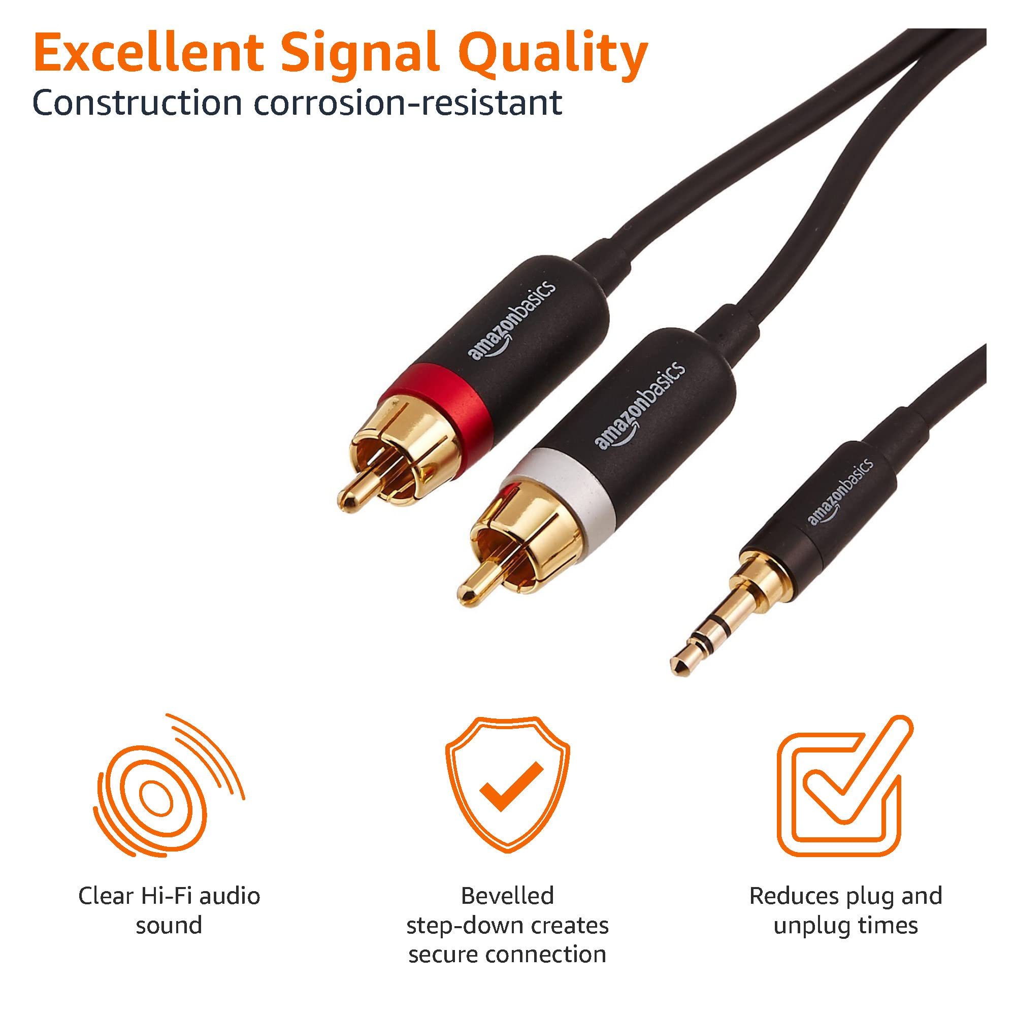 Amazon Basics 3.5mm Stereo Audio Cable to 2 RCA Adapters for Ampl by Amazon Basics - Angle View 3