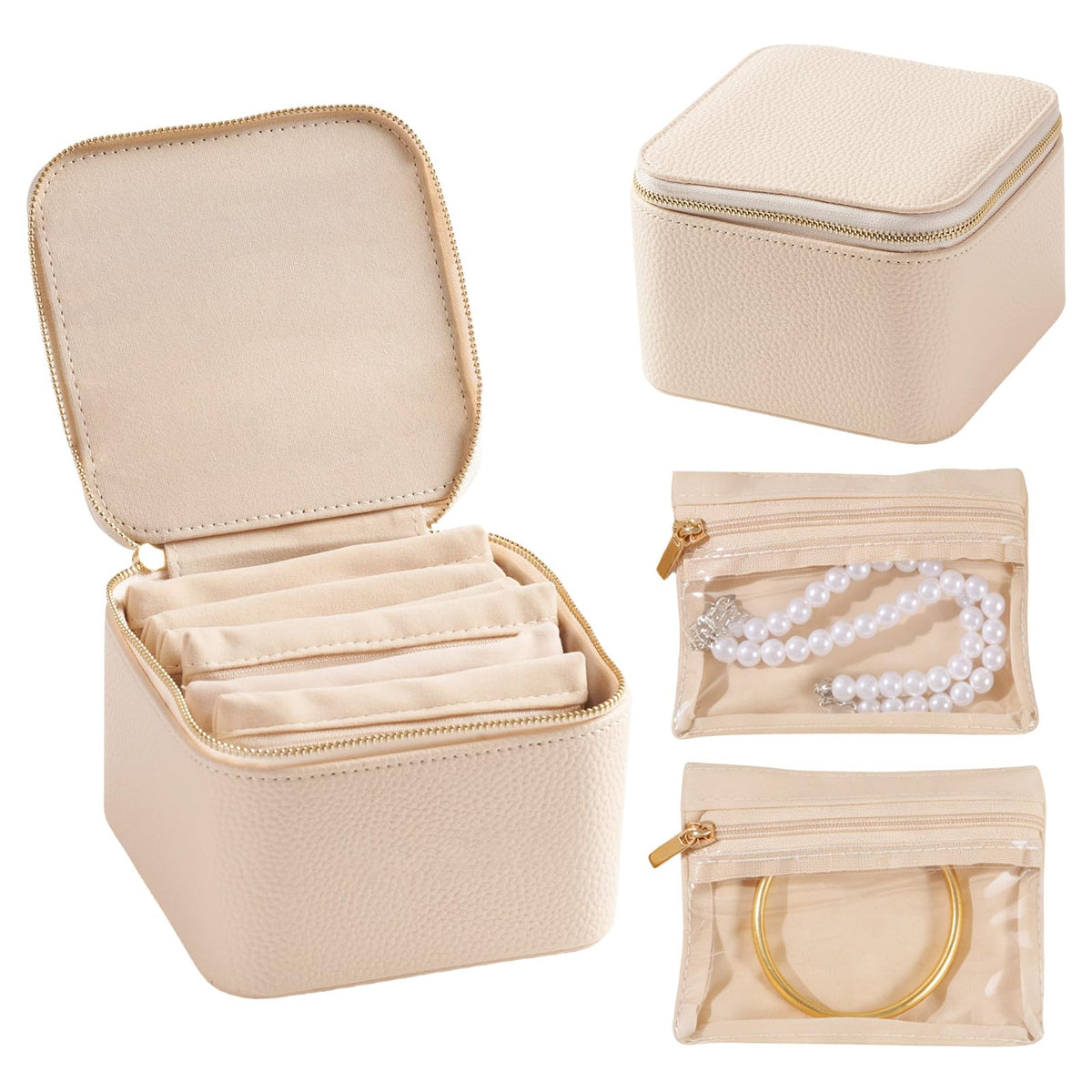 Travel Jewelry Case with 12 Velvet Zipped Pouches Bags Dark - Yaliang Official Imagery - 7