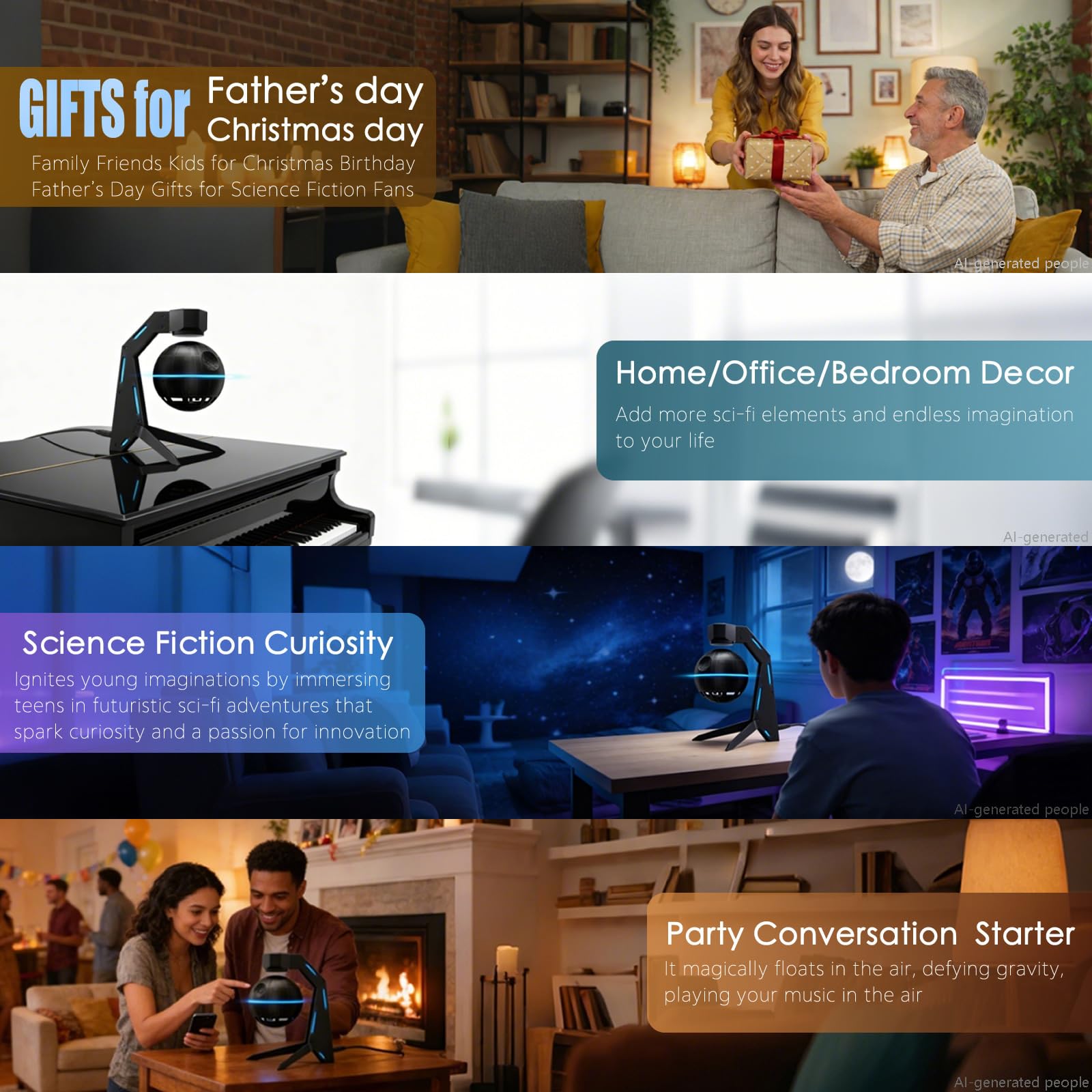WKYSTR Magnetic Levitation Bluetooth Speaker, Floating & Spinning, Sci-Fi Decor - WKYSTR Official Product View 3