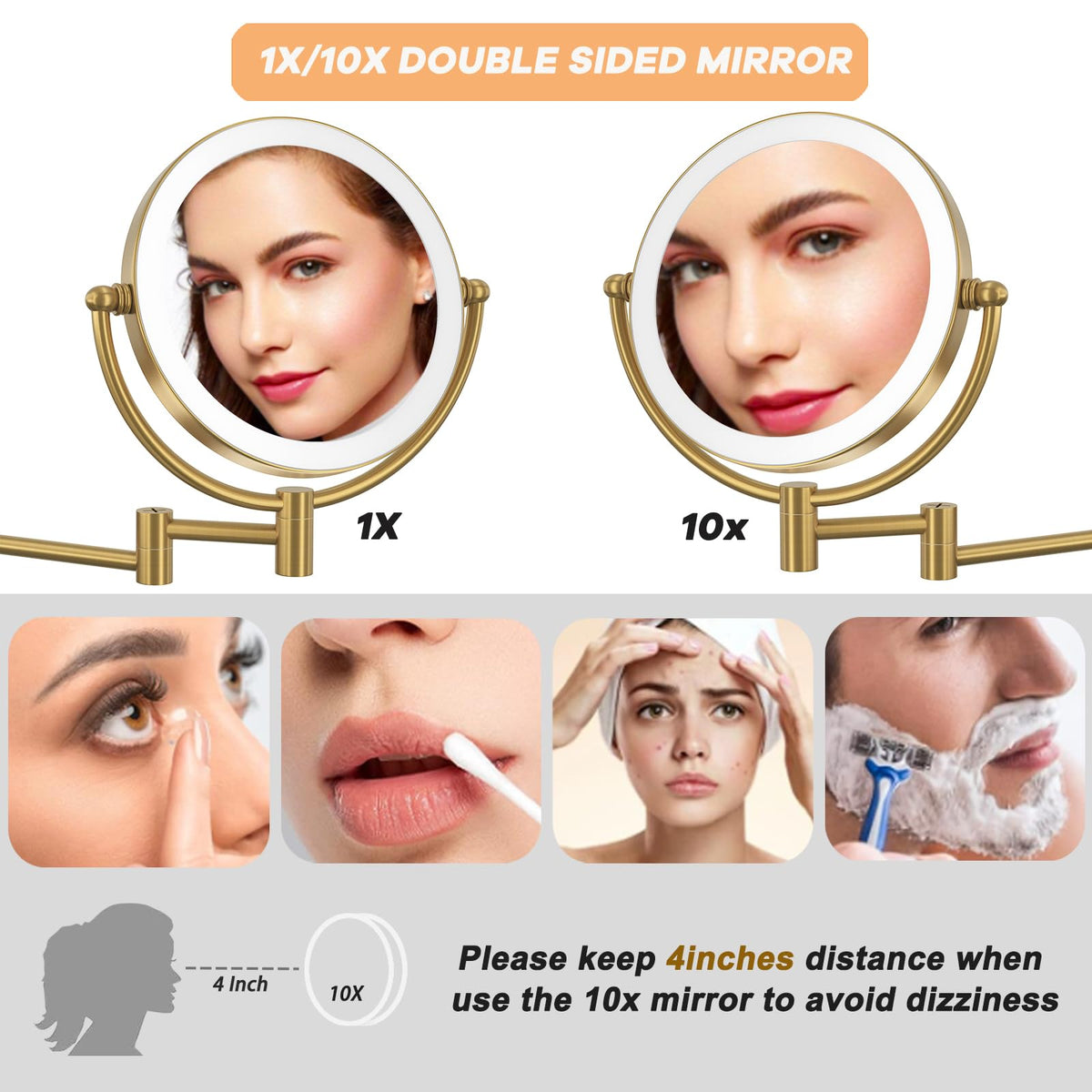 8 Magnifying Makeup Mirror Wall Mounted with Lights Brushed - LEDOOLE Official Imagery - 5
