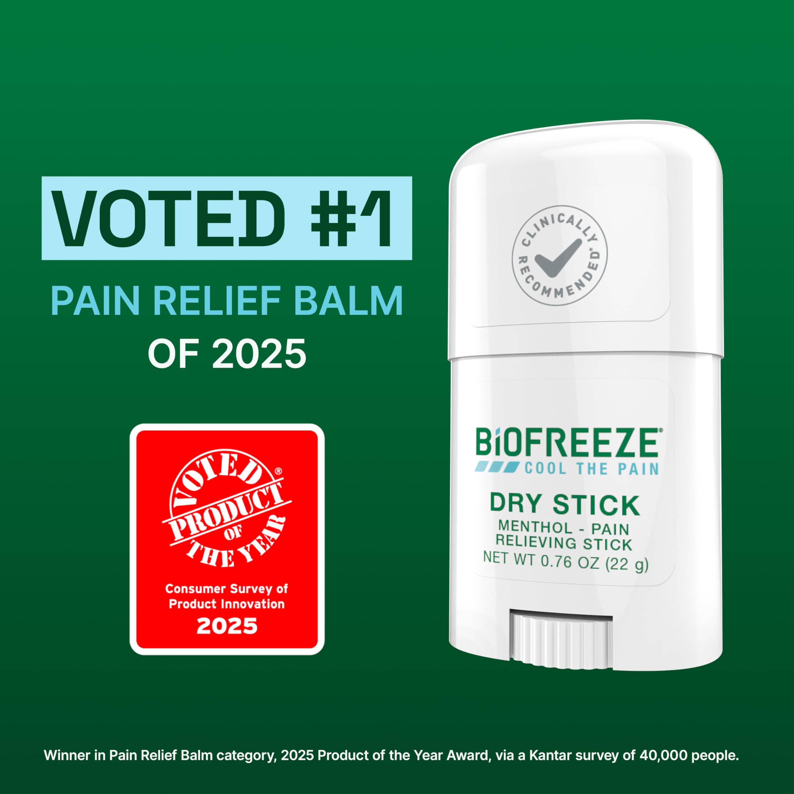 Biofreeze Dry Stick menthol pain relief medication in a portable, mess-free stick for targeted muscle and joint pain relief.
