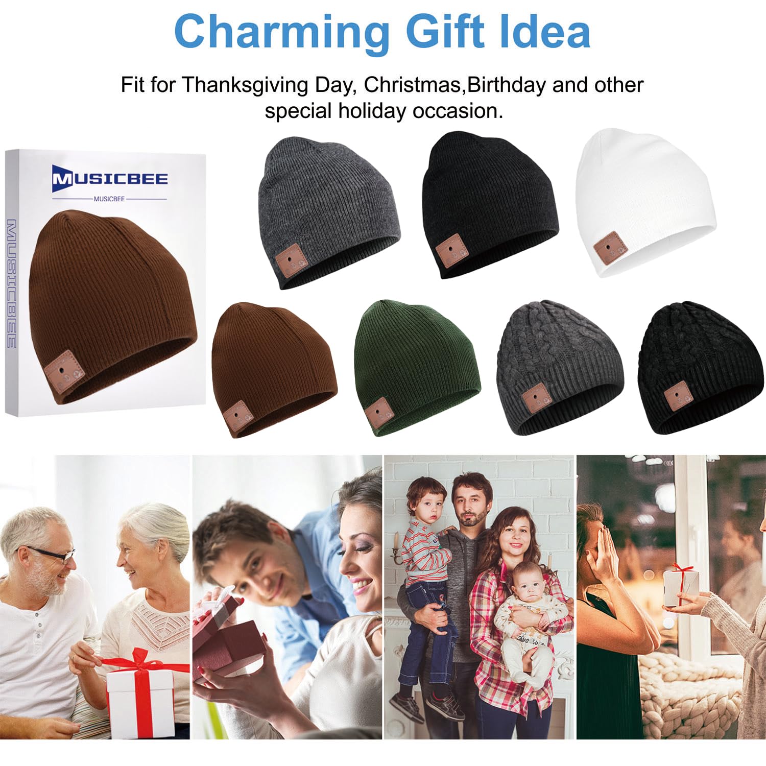 beanie Bluetooth, MUSICBEE Bluetooth V5.2 Wireless Knit Winter Cap, 30 Hour Play - beanie Official Product View 3