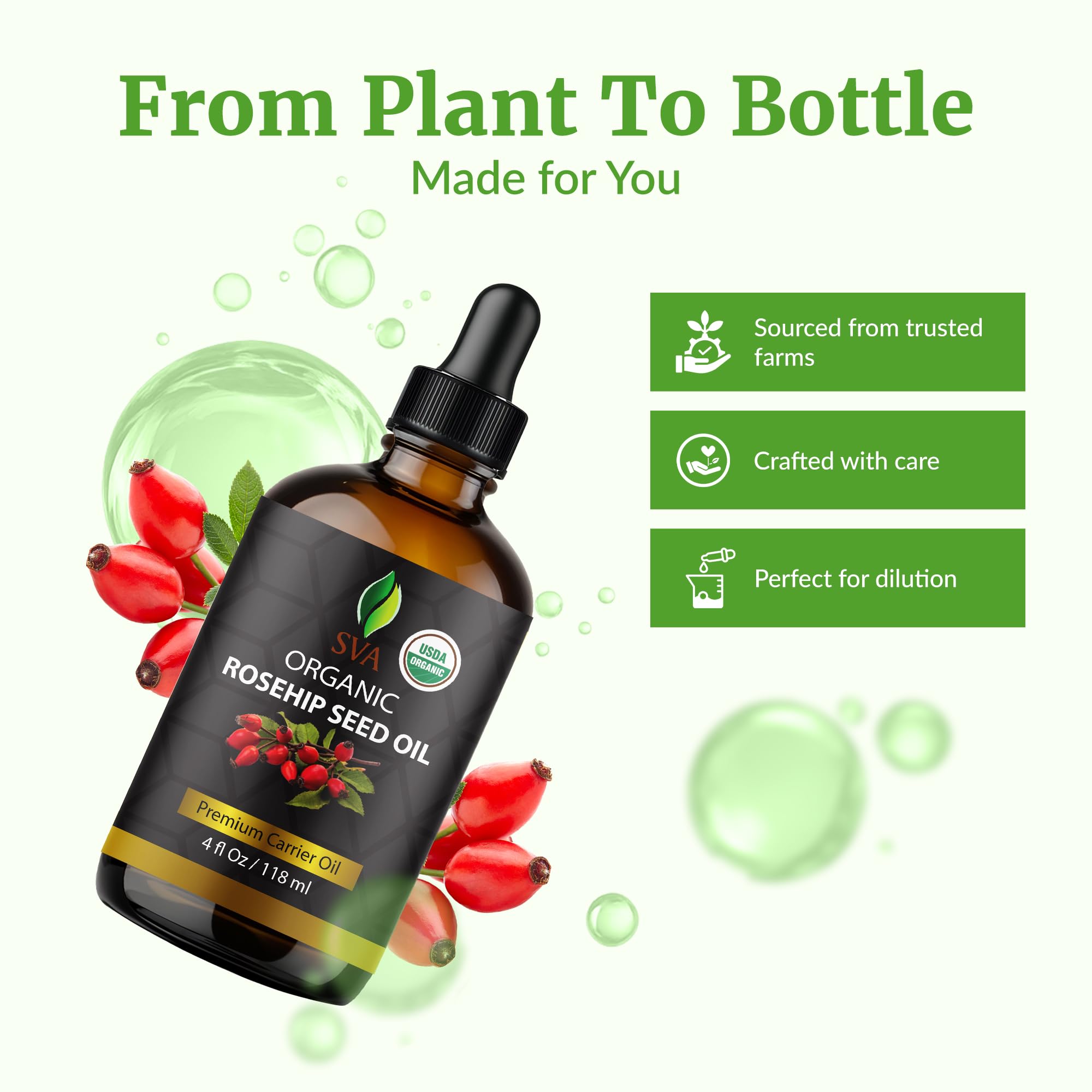 SVA ORGANICS SVA Organic Rosehip Seed Oil, Glass Bottle with Dropper, 4 Fl Oz - SVA ORGANICS Official Product View 4
