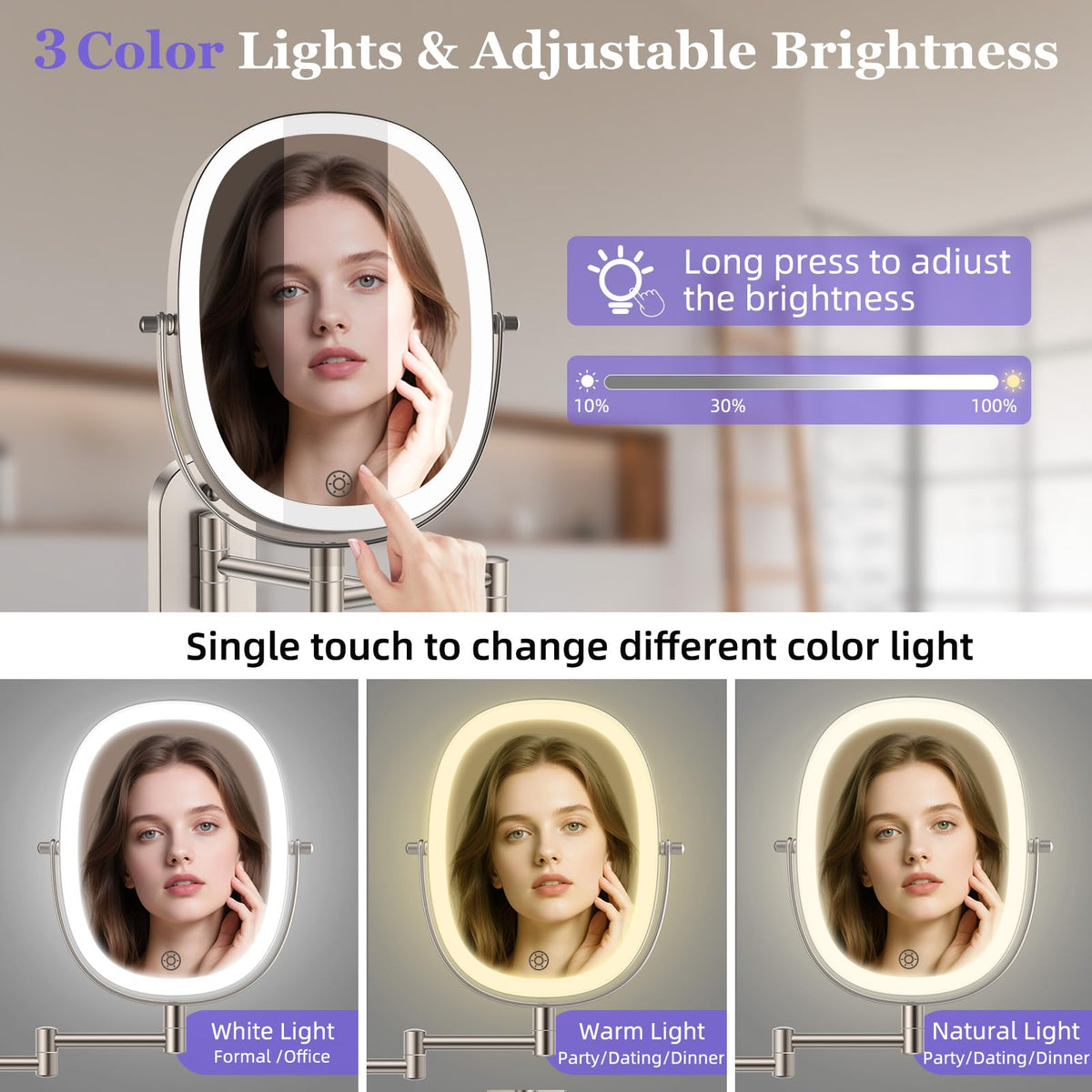 FUNTOUCH 5000mAh Rechargeable Wall Mounted Lighted Makeup - FUNTOUCH Official Imagery - 7