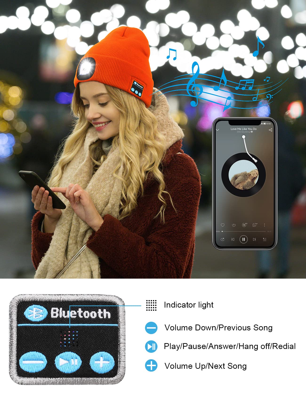 Wmcaps Bluetooth Beanie with LED Light, Winter Hat Gifts for Men - Wmcaps Official Product View 4