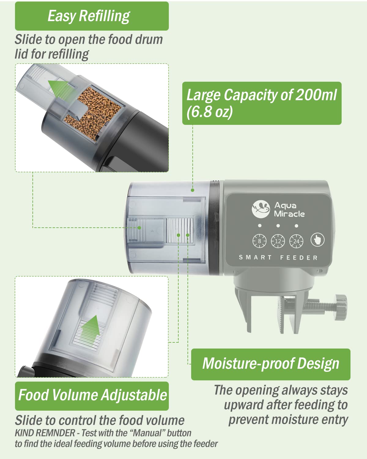 AquaMiracle Automatic Fish Feeder for Aquarium, Auto Fish Food Di - AquaMiracle Official Product View 4
