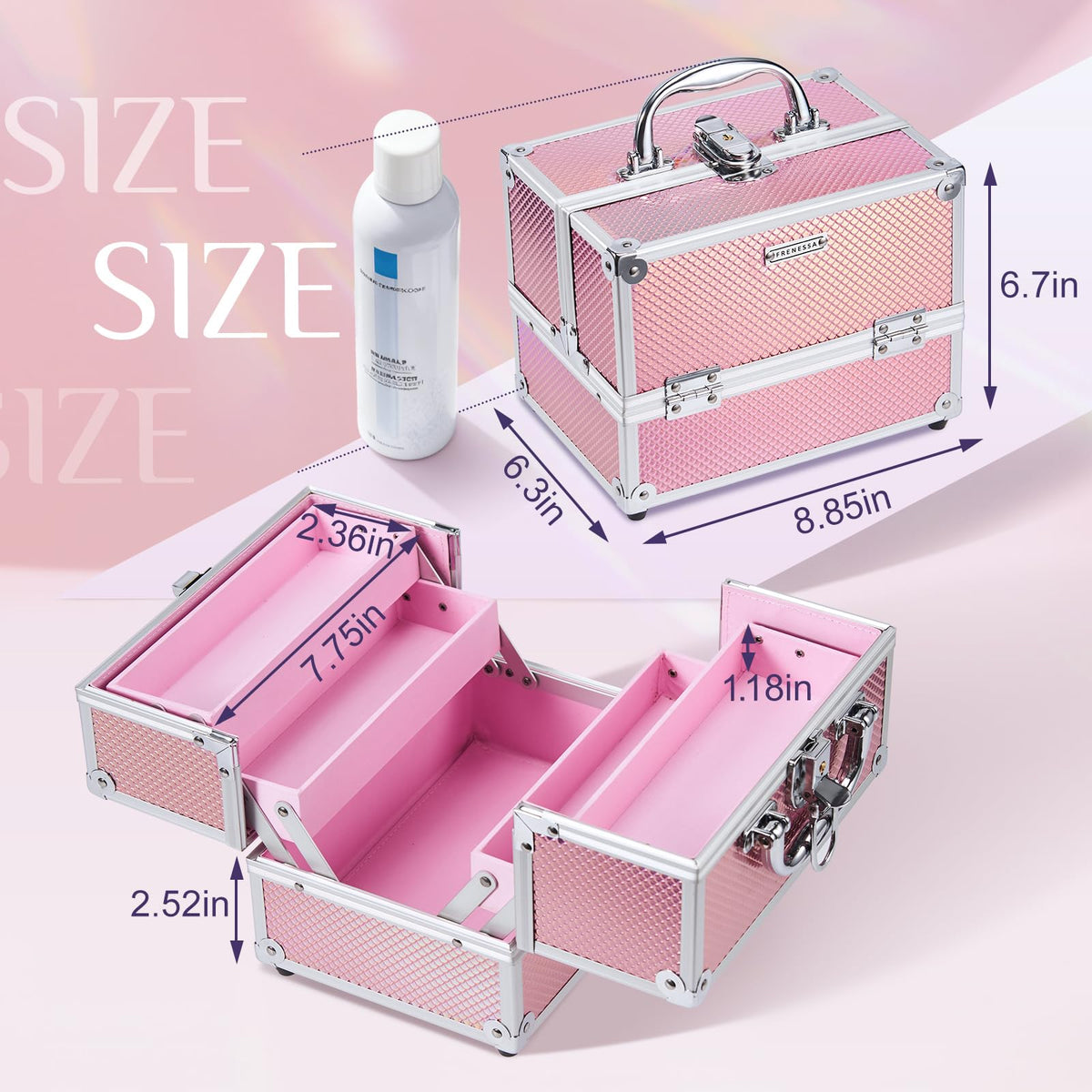 Makeup Train Case 8 85 Inch Portable Makeup Case Organizer - FRENESSA Official Imagery - 6