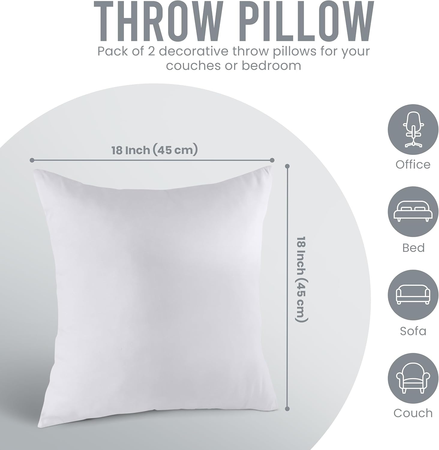 Set of two white Utopia Bedding 18x18 decorative pillow inserts for indoor cushions or throw pillows.