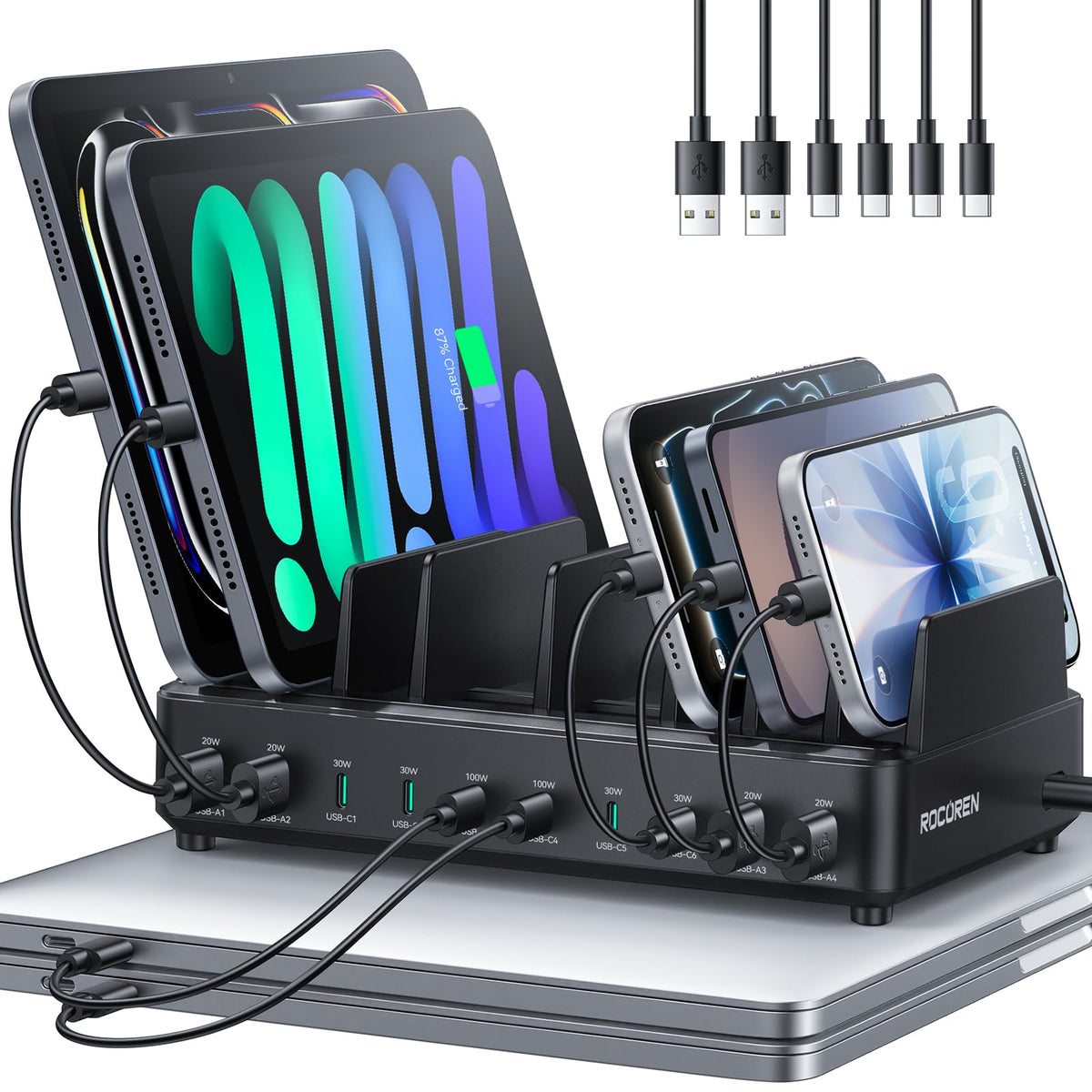 Rocoren 400W 10 Port Charging Station Dual PD 100W Dock w 6 - Rocoren Official Imagery - 1
