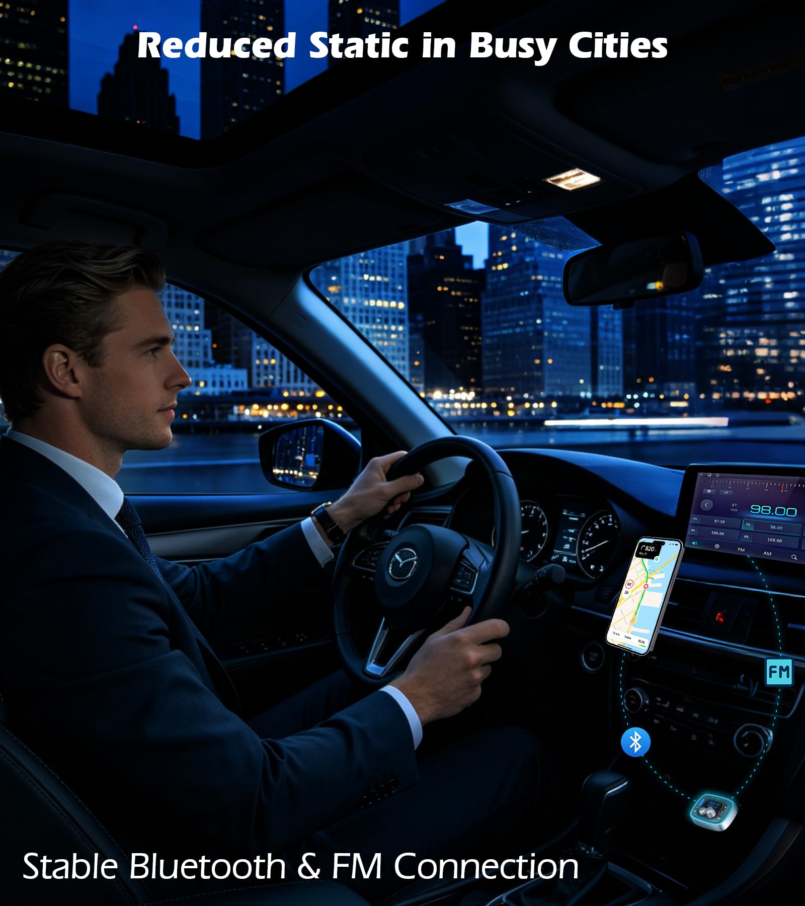 LIHAN Bluetooth Car Adapter 5.4, FM Transmitter, 48W PD/QC Charge - LIHAN Official Product View 3